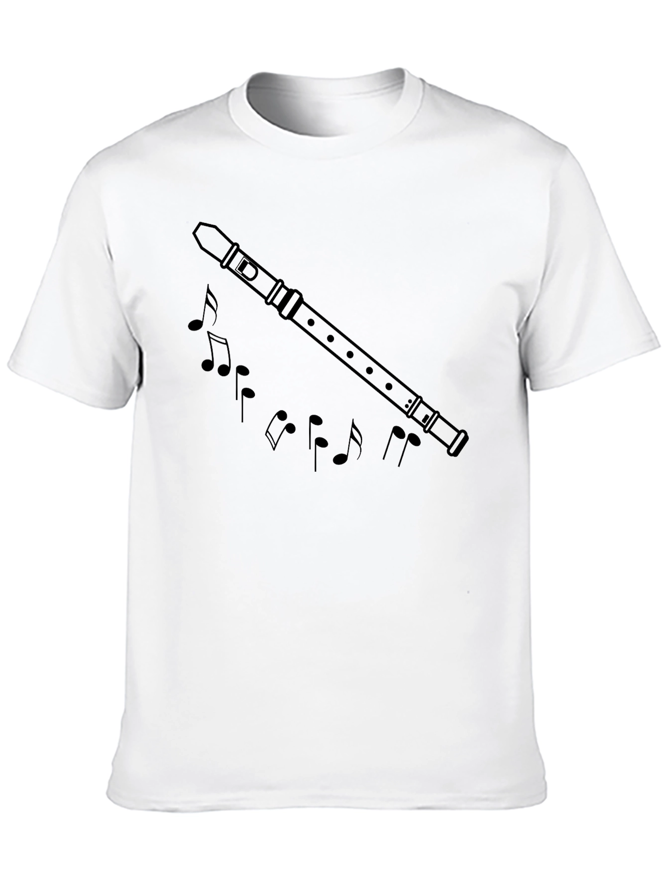 Musical Flute & Notes Graphic Black T-Shirt