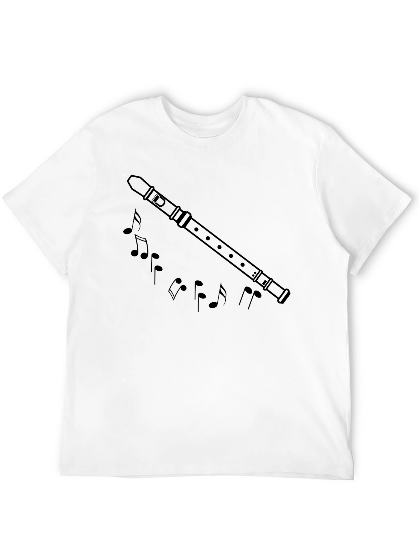 Musical Flute & Notes Graphic Black T-Shirt