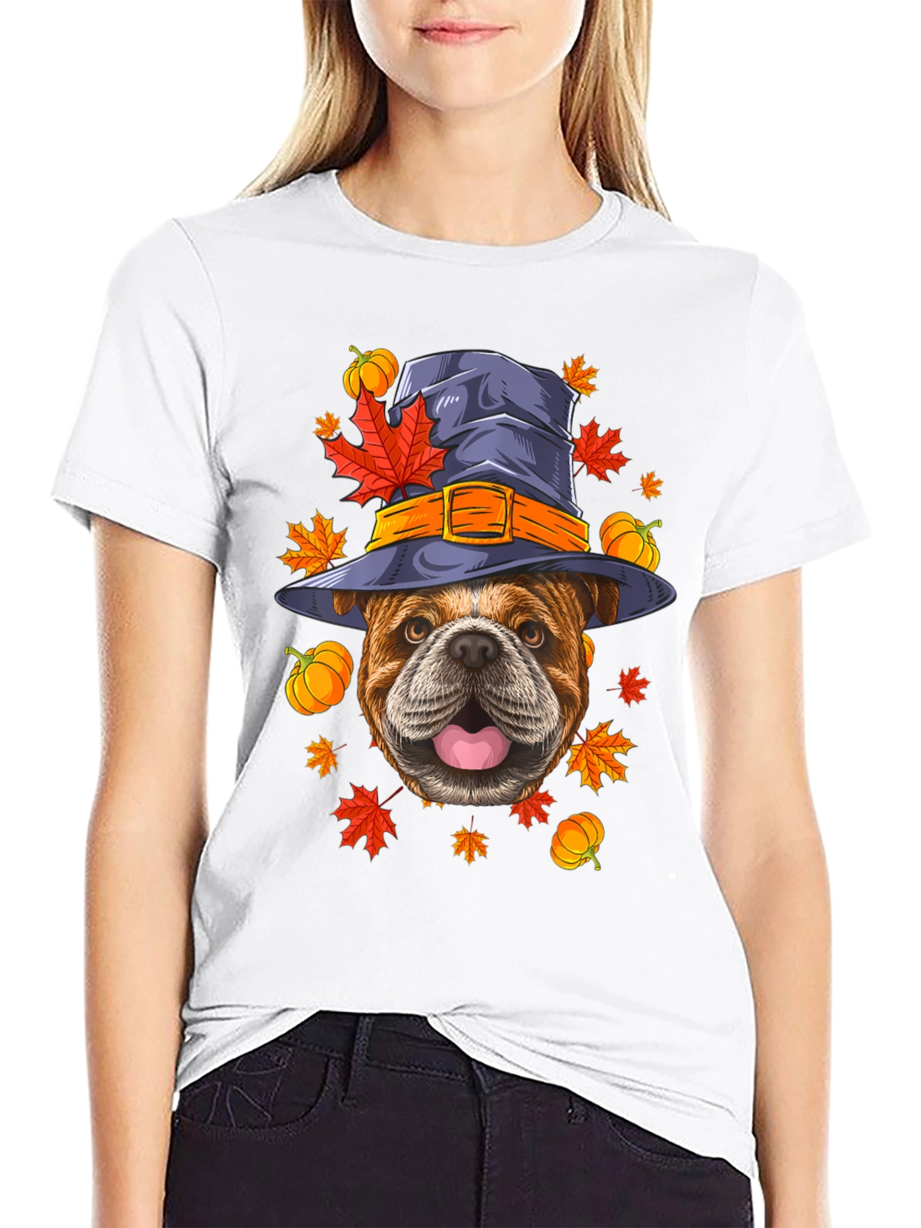 Bulldog Witch Hat Fall T-Shirt