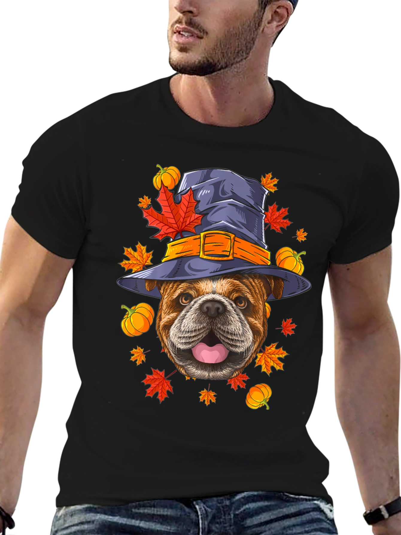 Bulldog Witch Hat Fall T-Shirt