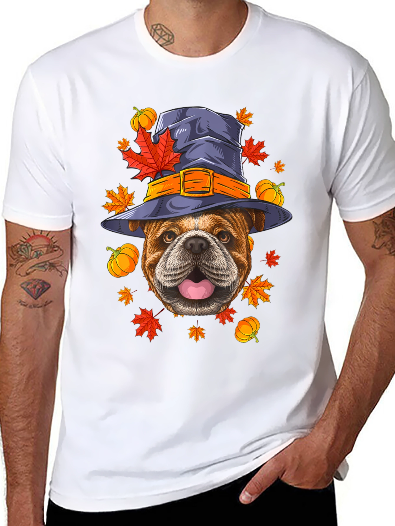 Bulldog Witch Hat Fall T-Shirt