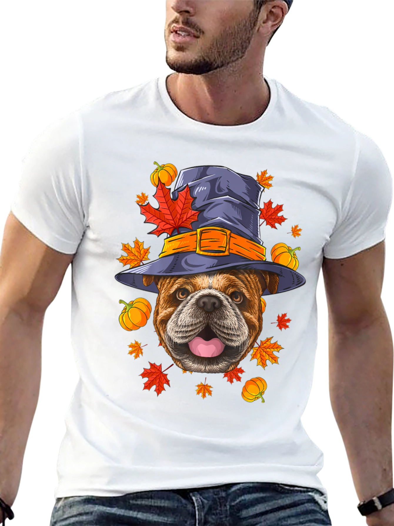 Bulldog Witch Hat Fall T-Shirt