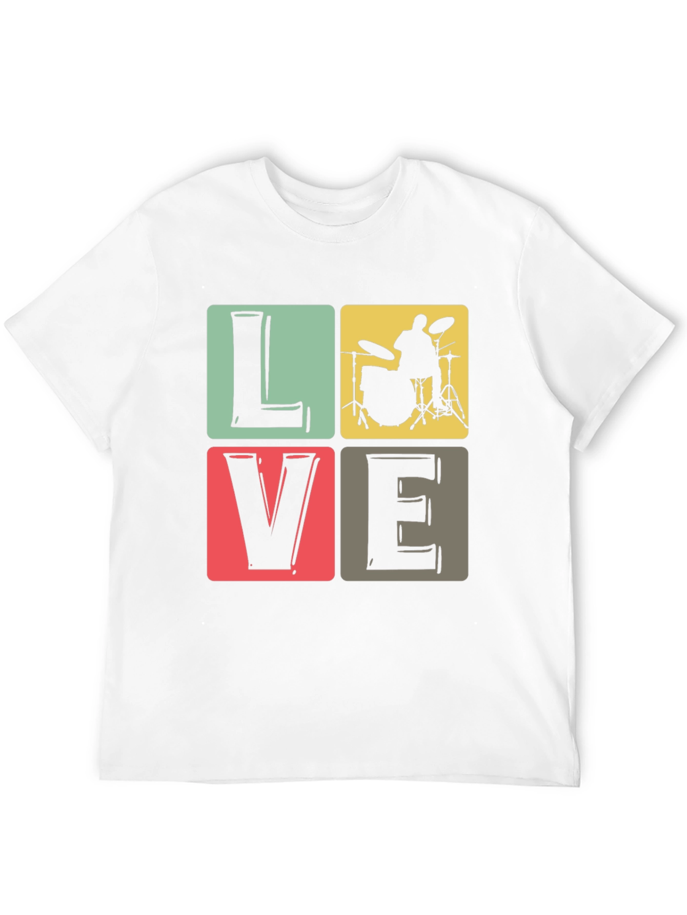 Love Music Drummer T-Shirt Black Crew Neck