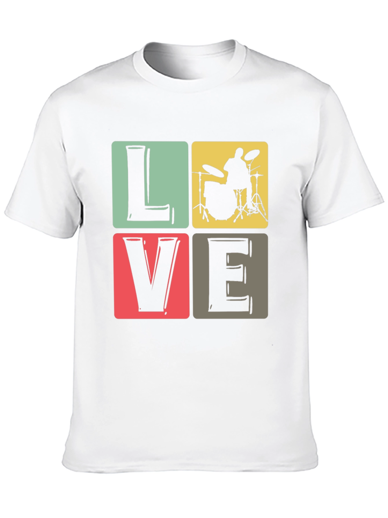 Love Music Drummer T-Shirt Black Crew Neck
