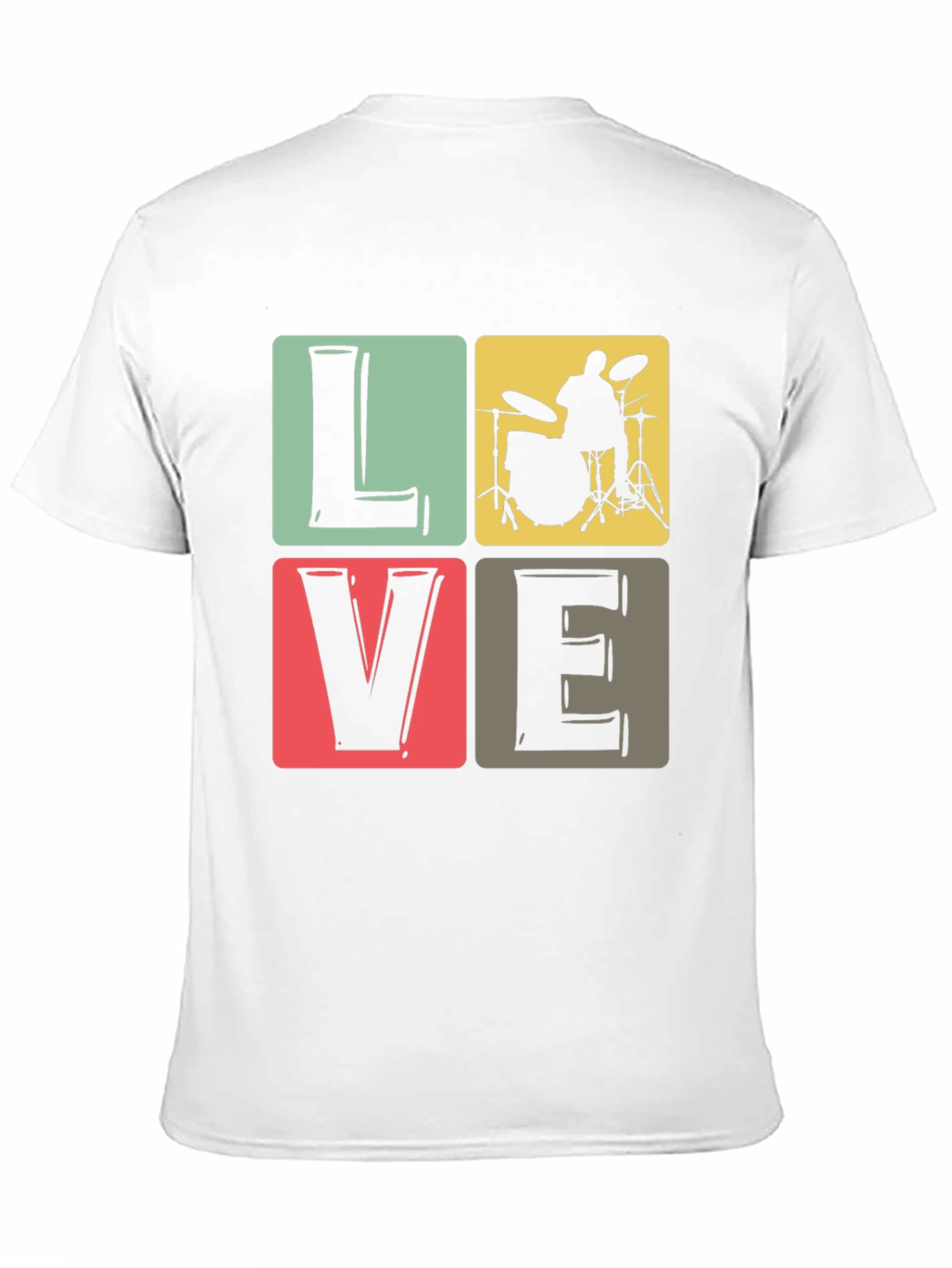 Love Music Drummer T-Shirt Black Crew Neck