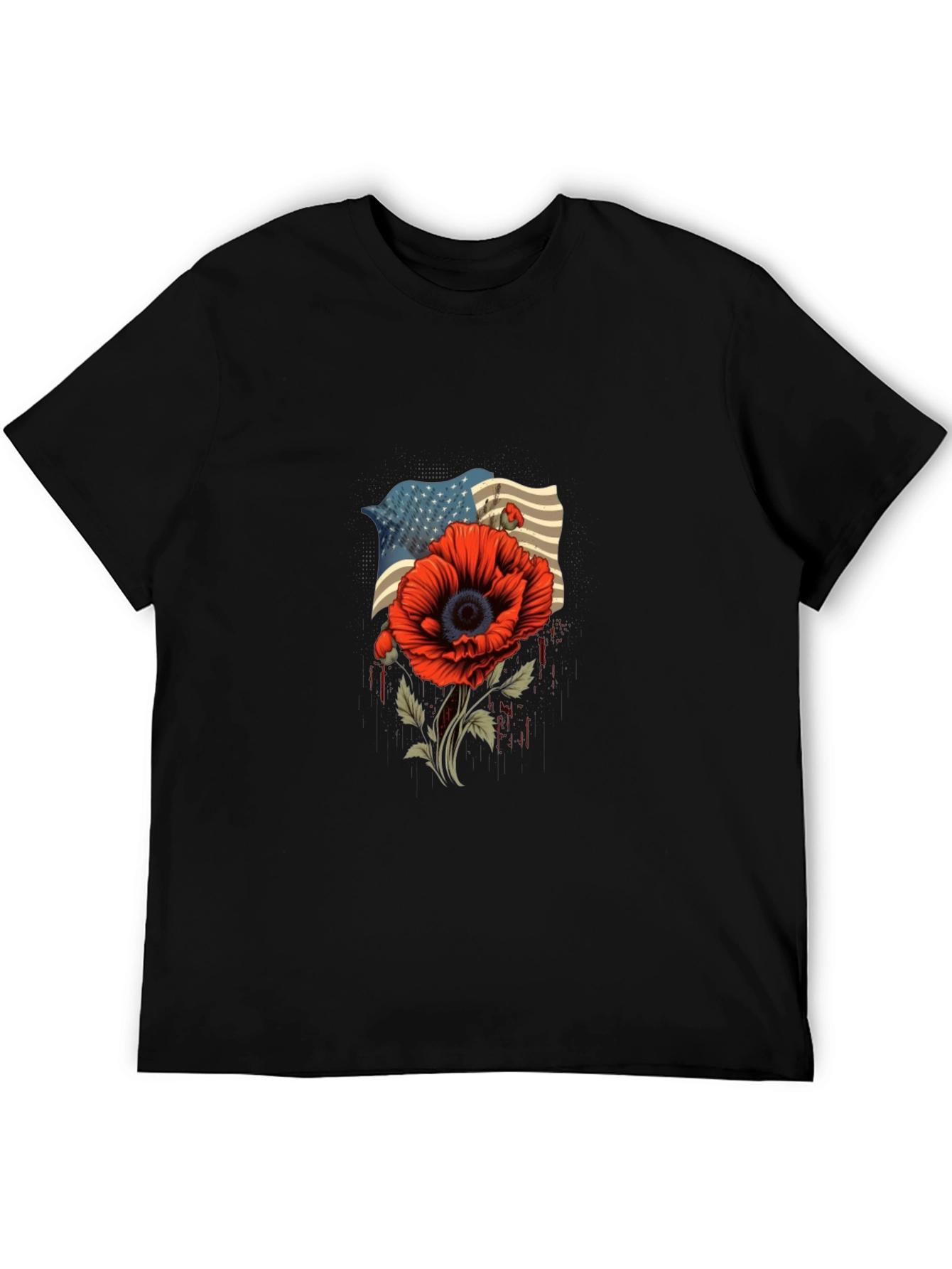 American Flag Poppy Graphic T-Shirt - Patriotic Style