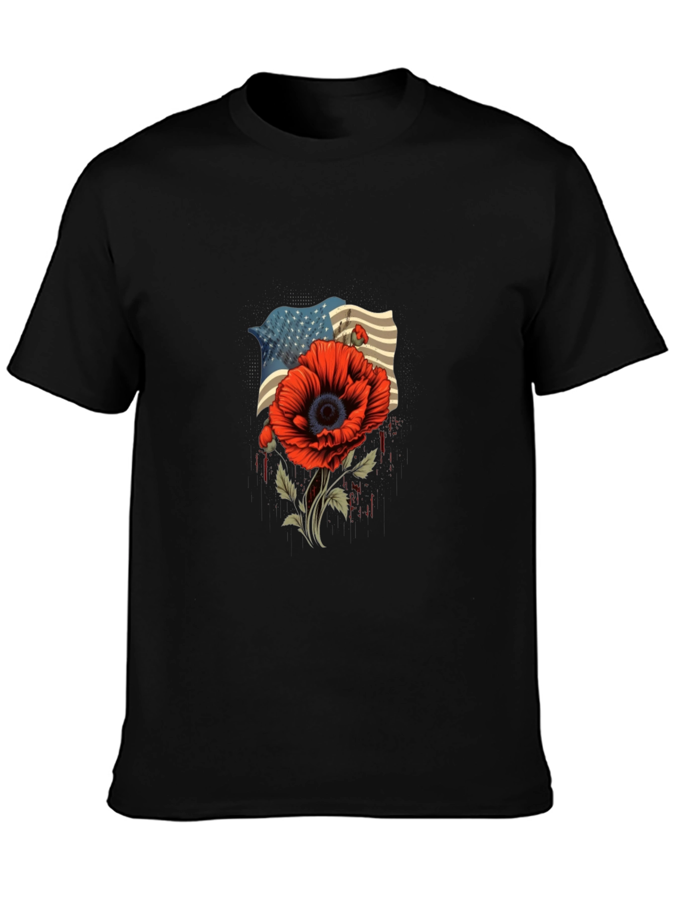 American Flag Poppy Graphic T-Shirt - Patriotic Style