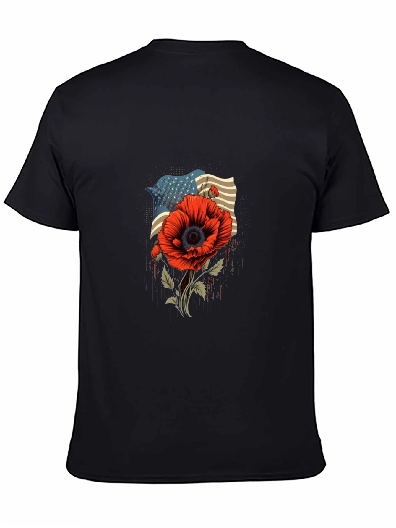 American Flag Poppy Graphic T-Shirt - Patriotic Style
