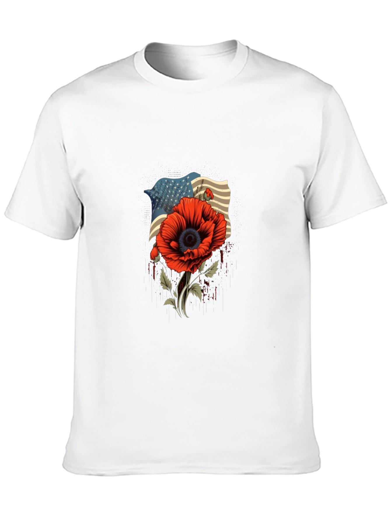 American Flag Poppy Graphic T-Shirt - Patriotic Style