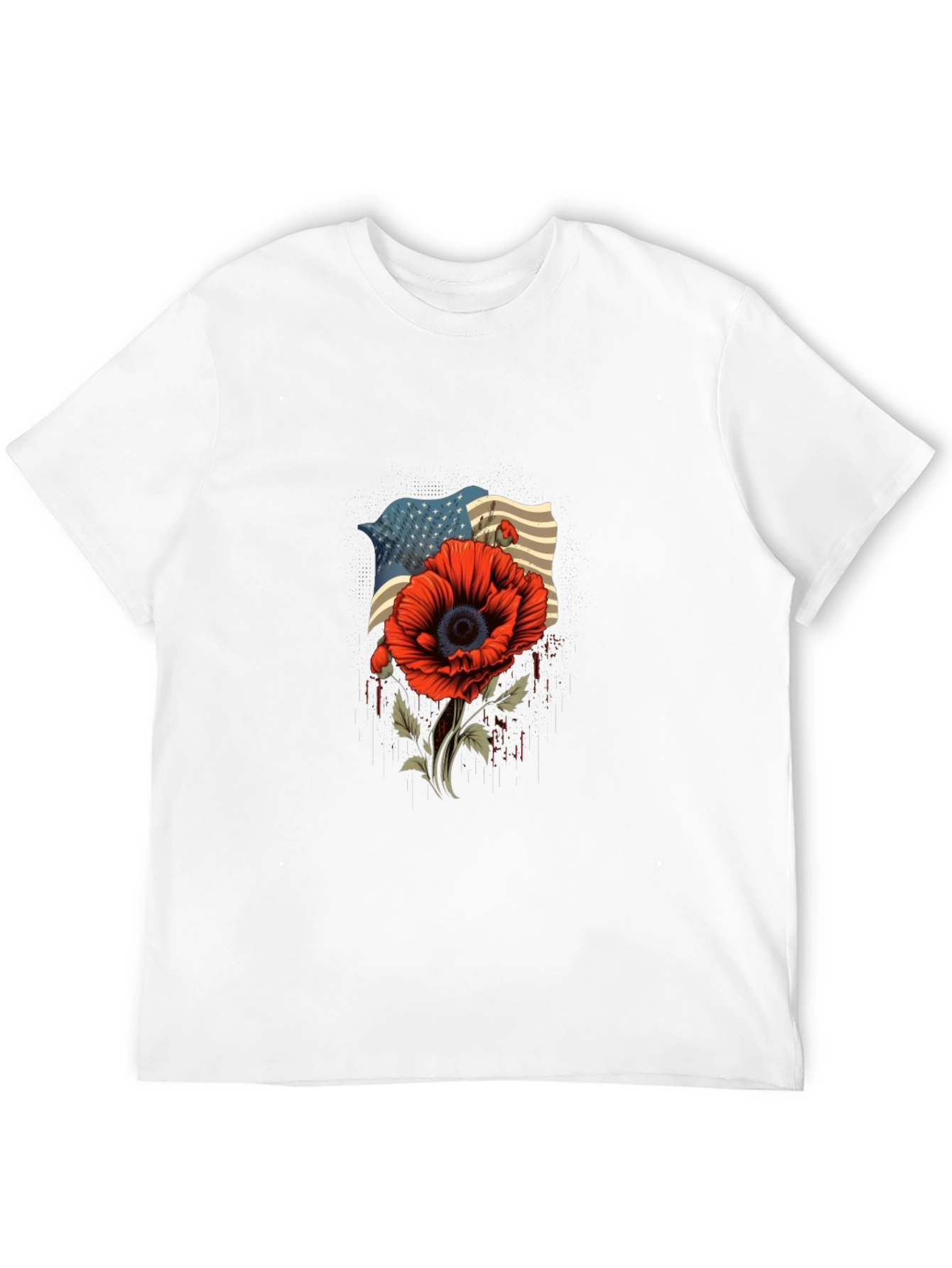 American Flag Poppy Graphic T-Shirt - Patriotic Style