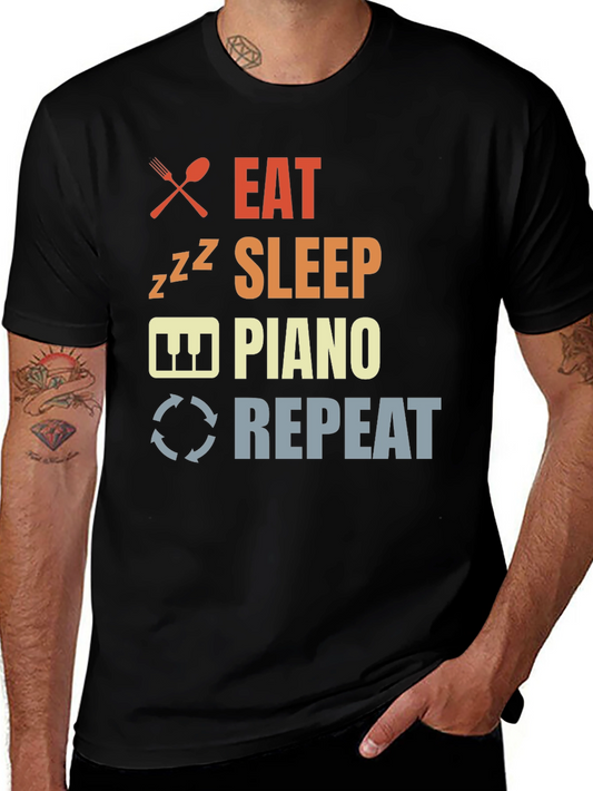 Eat Sleep Piano Repeat Black Graphic T-Shirt