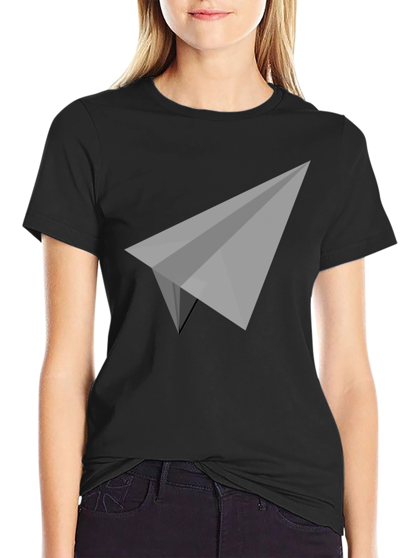 Geometric Paper Plane Graphic Tee - Sleek Black T-Shirt