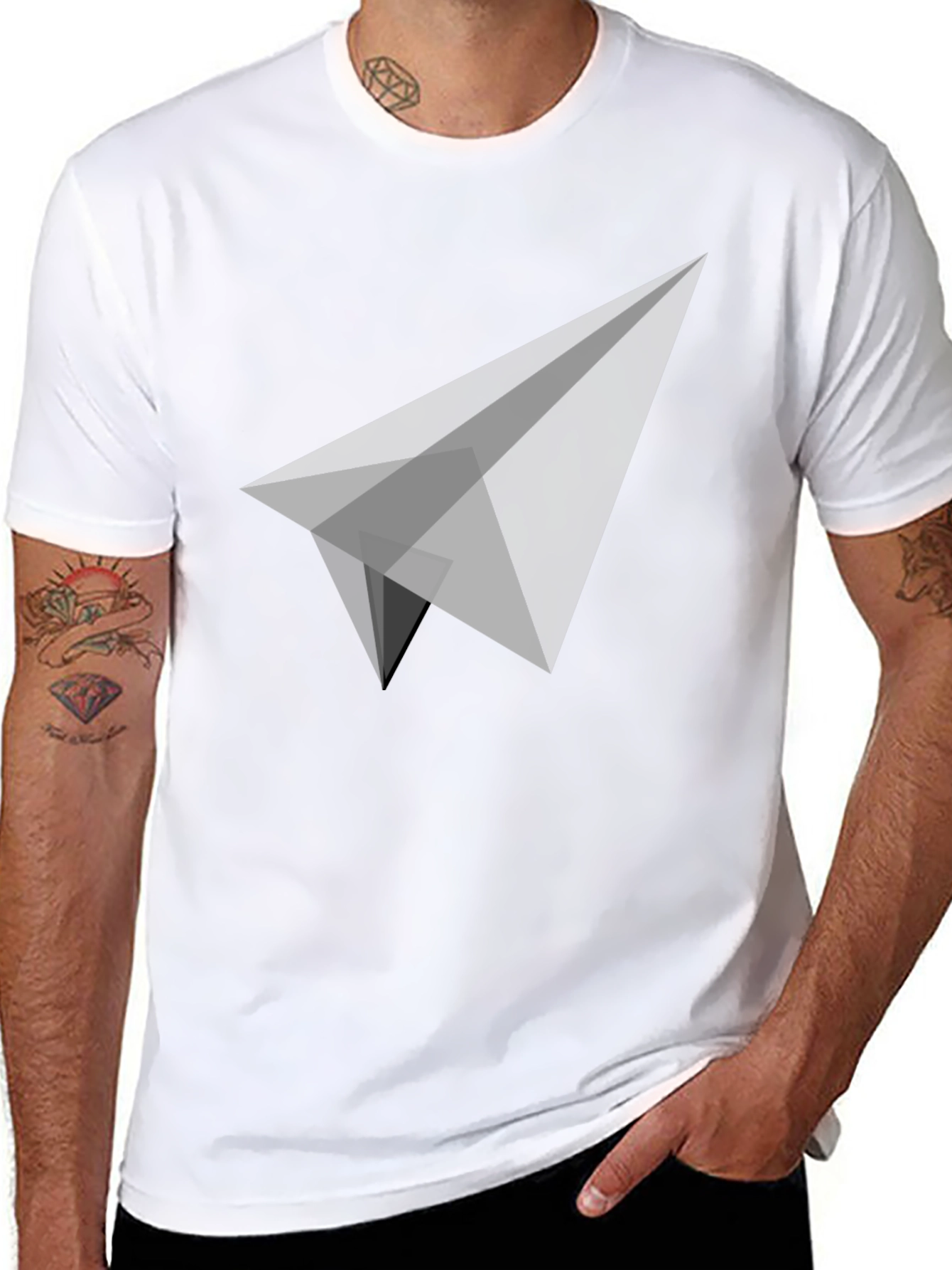 Geometric Paper Plane Graphic Tee - Sleek Black T-Shirt