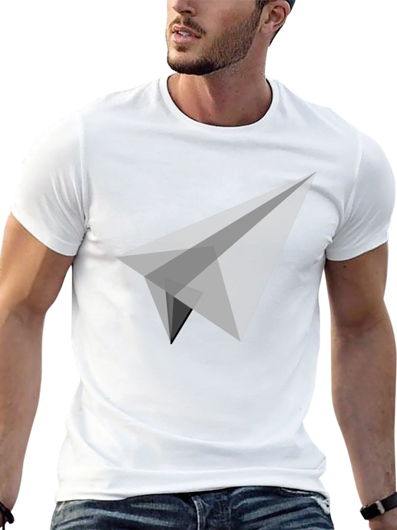 Geometric Paper Plane Graphic Tee - Sleek Black T-Shirt