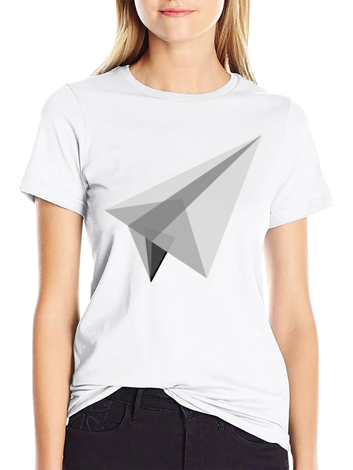 Geometric Paper Plane Graphic Tee - Sleek Black T-Shirt