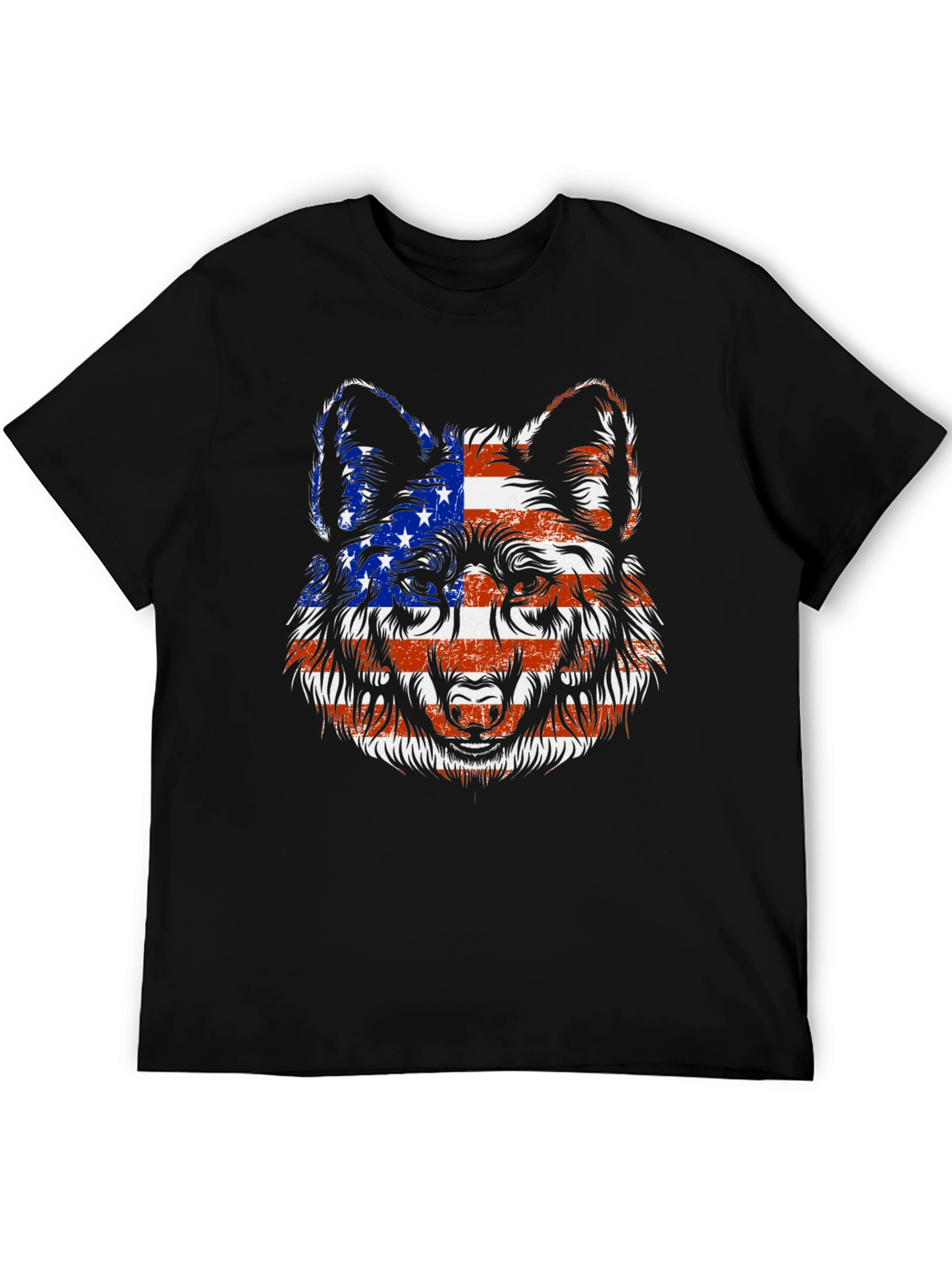 American Flag Wolf Graphic T-Shirt