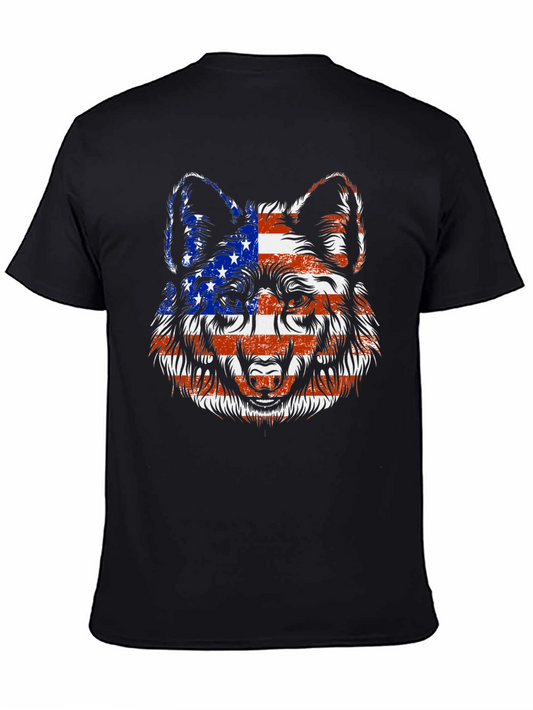 American Flag Wolf Graphic T-Shirt