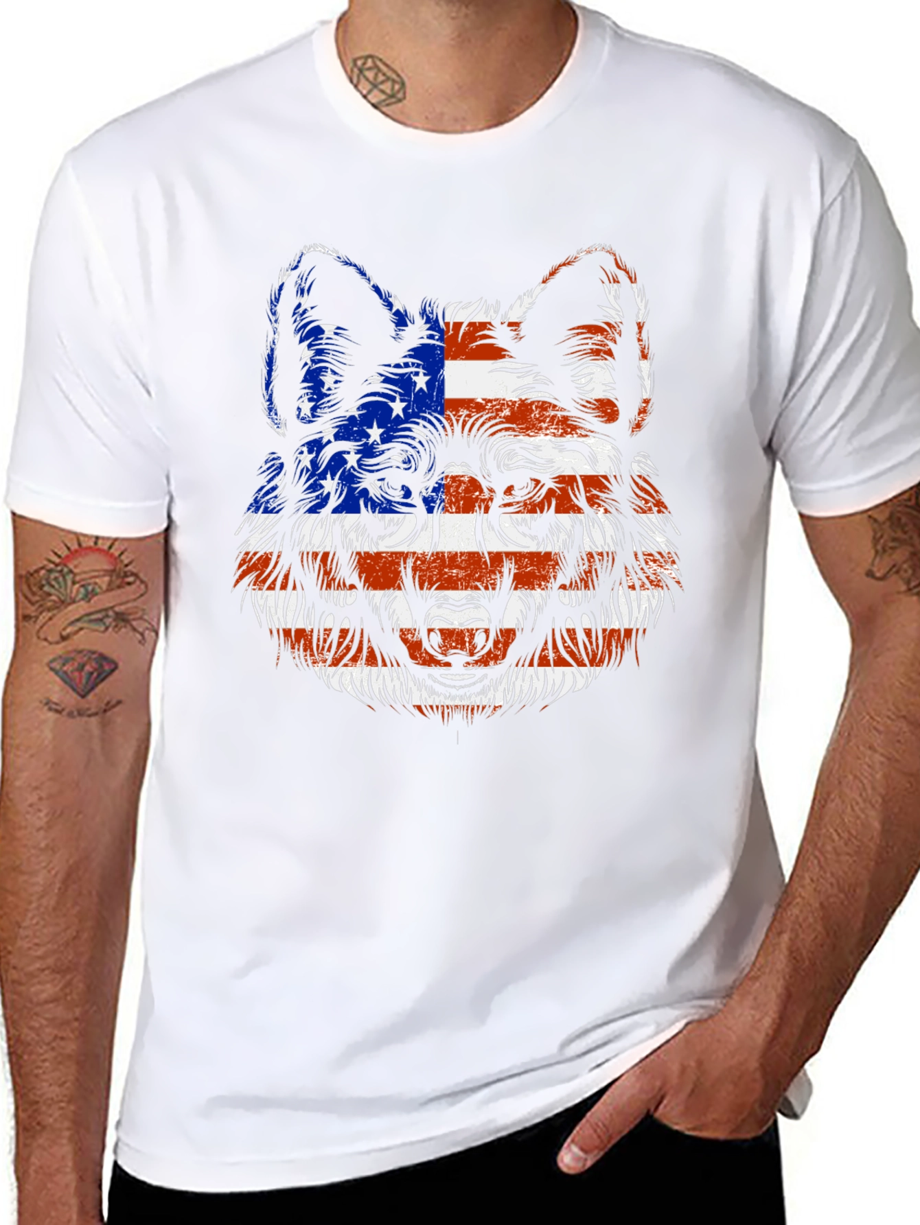 American Flag Wolf Graphic T-Shirt