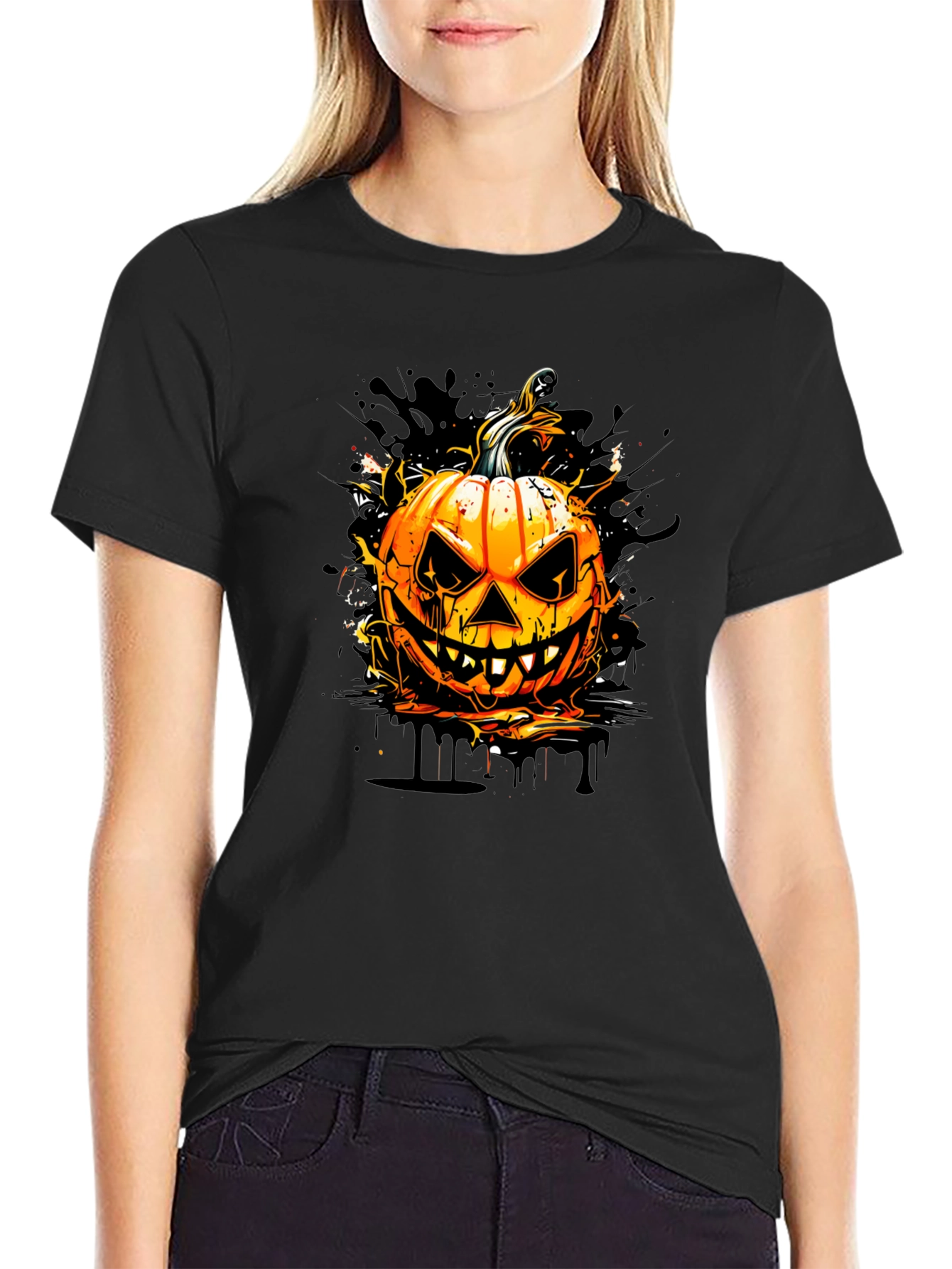 Halloween Pumpkin Graphic Tee - Spooky Season Style