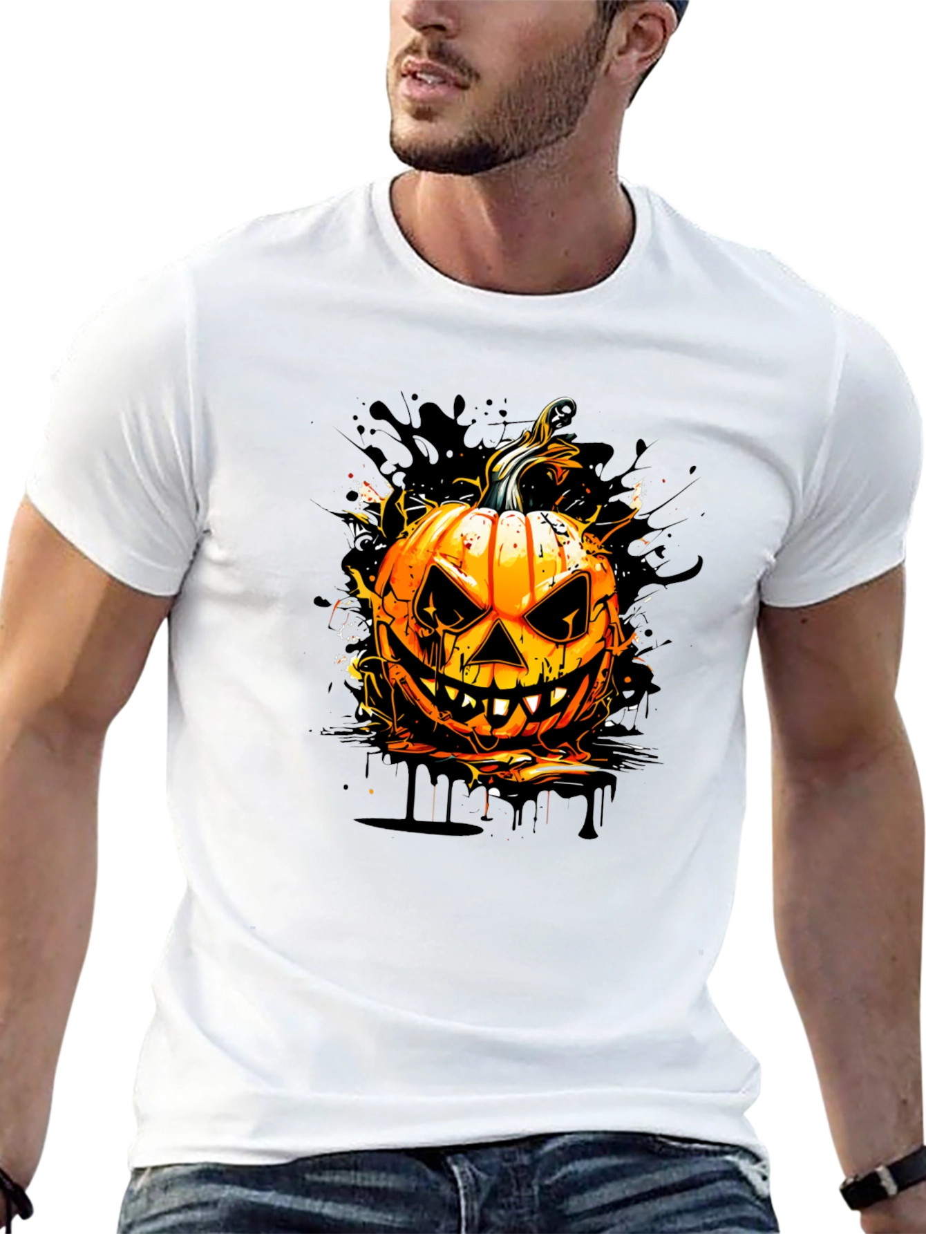 Halloween Pumpkin Graphic Tee - Spooky Season Style