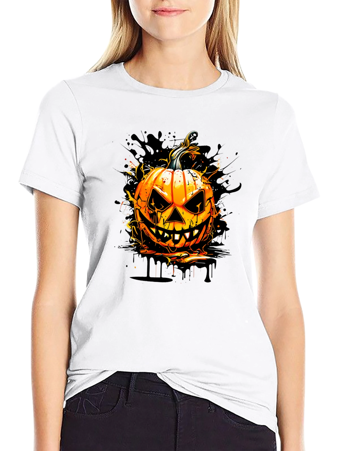 Halloween Pumpkin Graphic Tee - Spooky Season Style