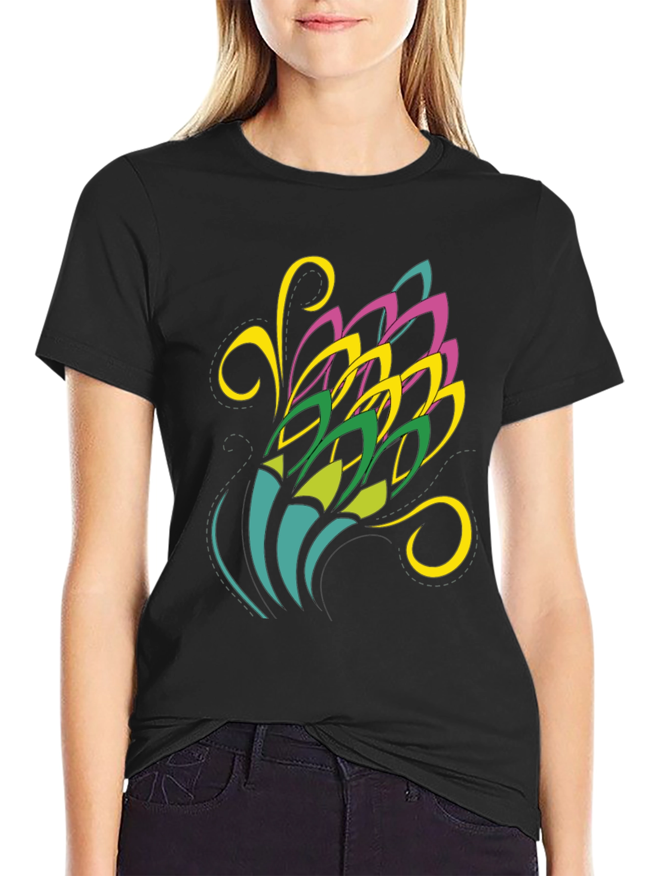 Abstract Floral Graphic Black Tee