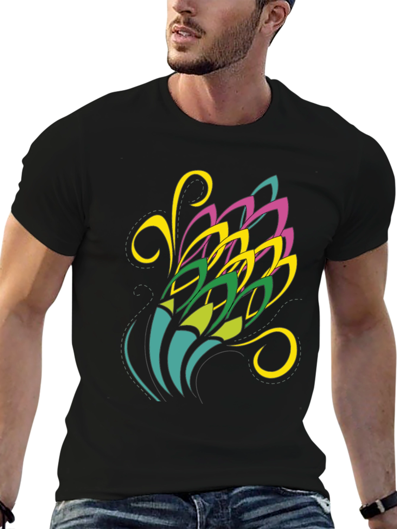 Abstract Floral Graphic Black Tee