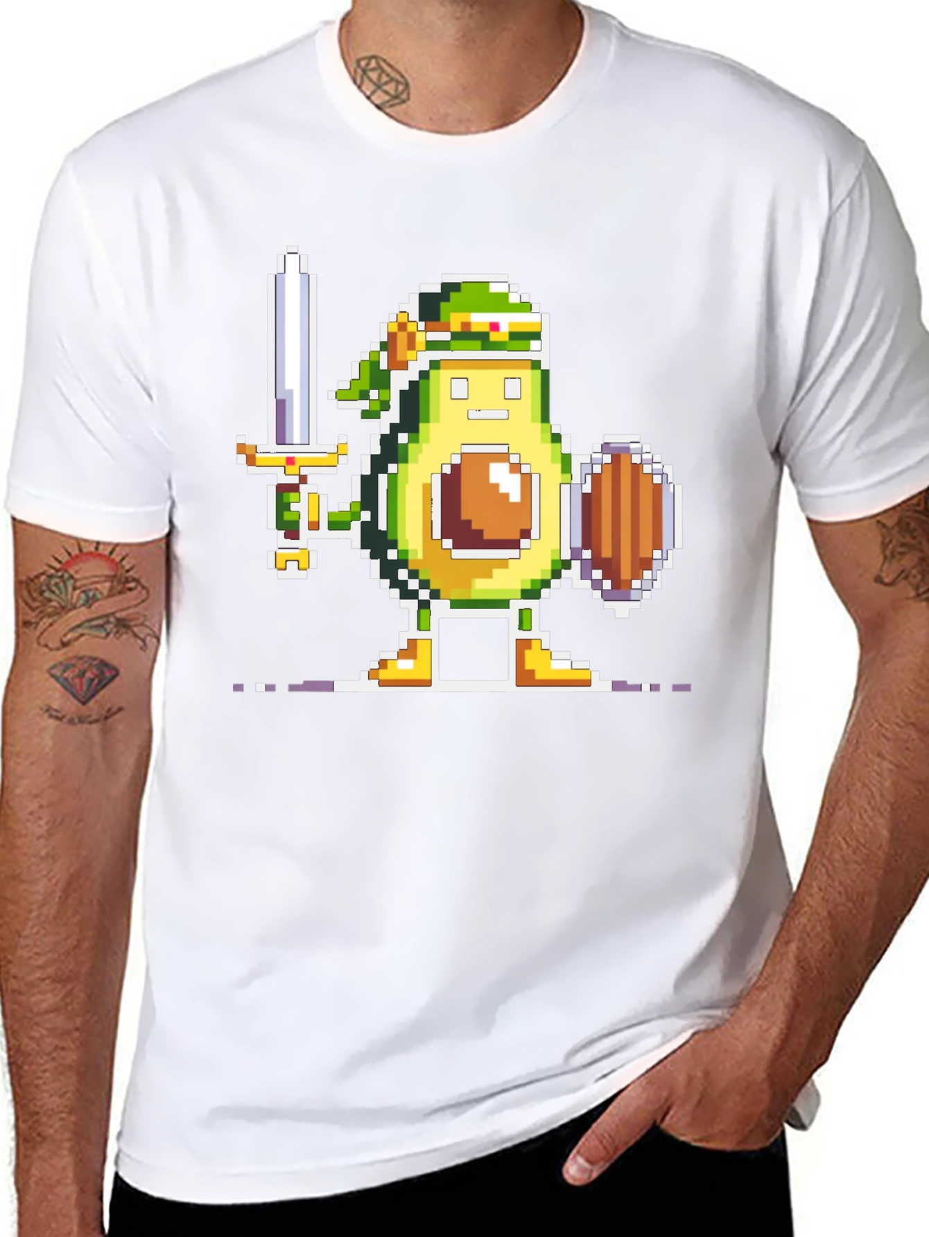 Avocado Warrior T-Shirt - Pixel Art Gamer Tee