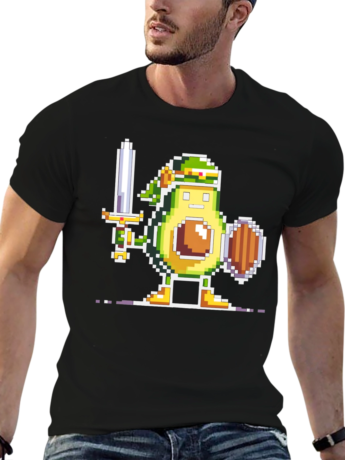 Avocado Warrior T-Shirt - Pixel Art Gamer Tee