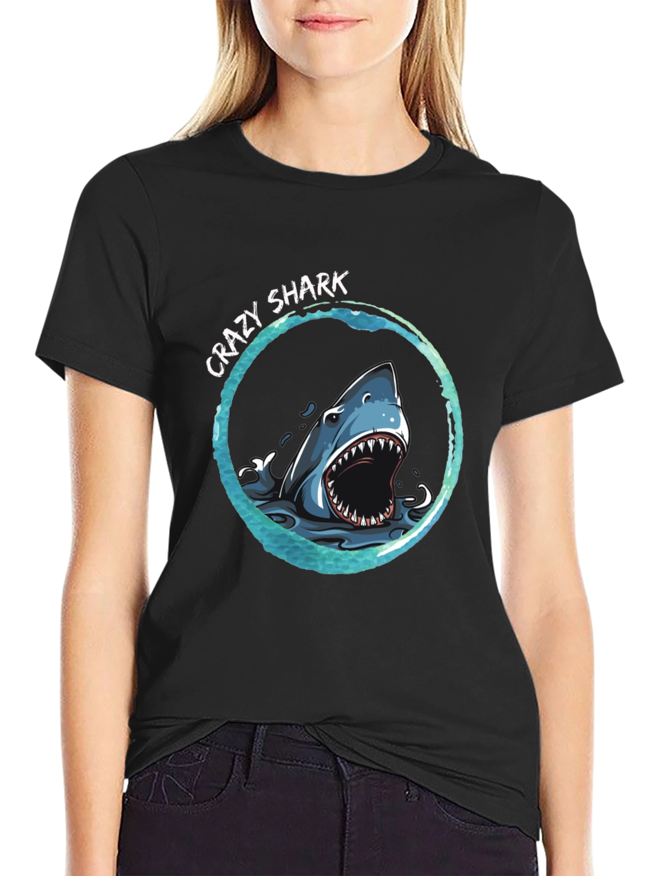 Crazy Shark Graphic Print T-Shirt