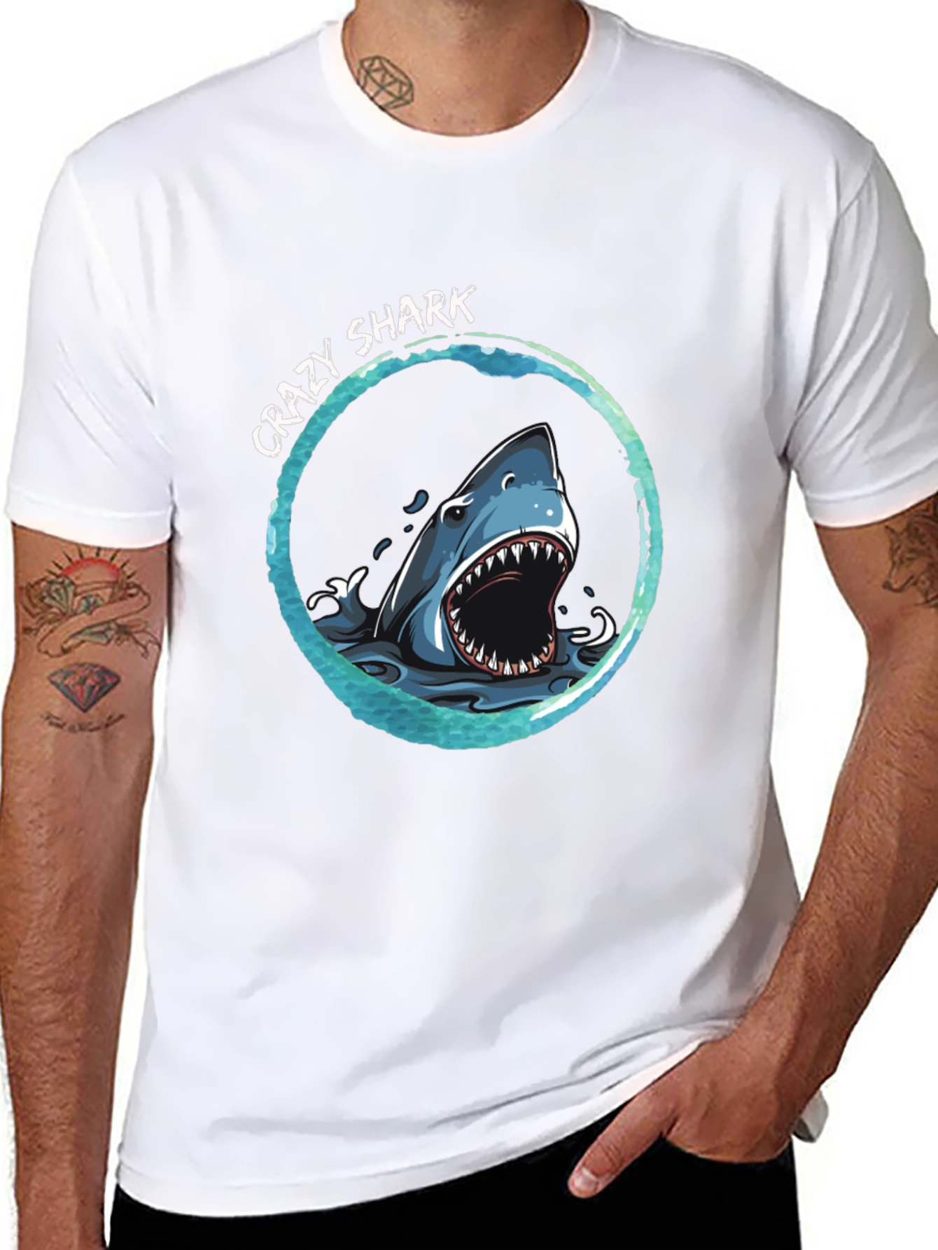Crazy Shark Graphic Print T-Shirt