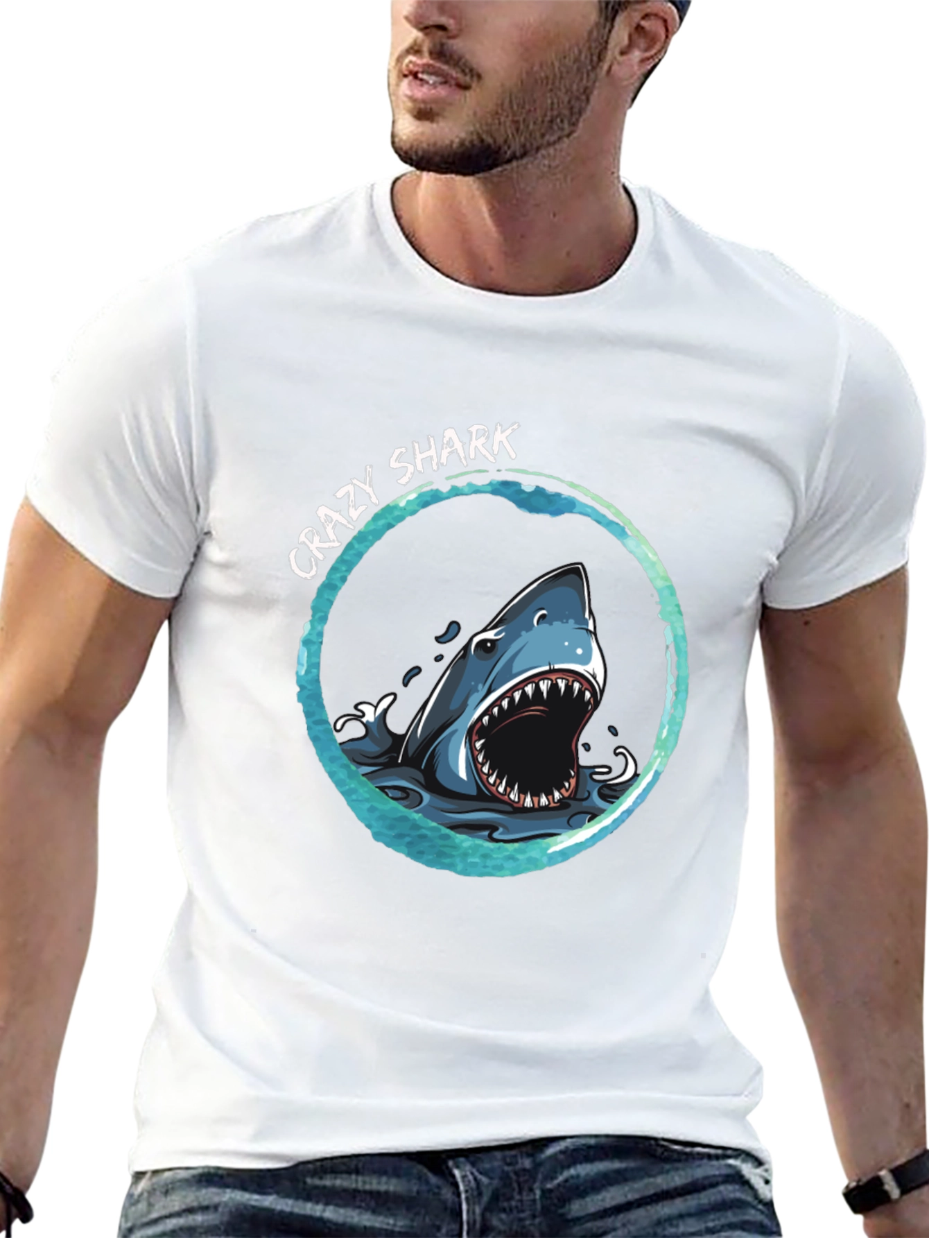 Crazy Shark Graphic Print T-Shirt