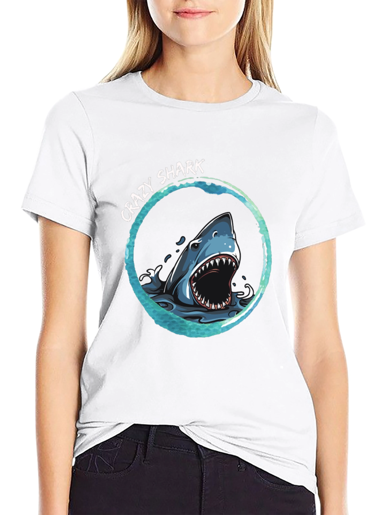 Crazy Shark Graphic Print T-Shirt