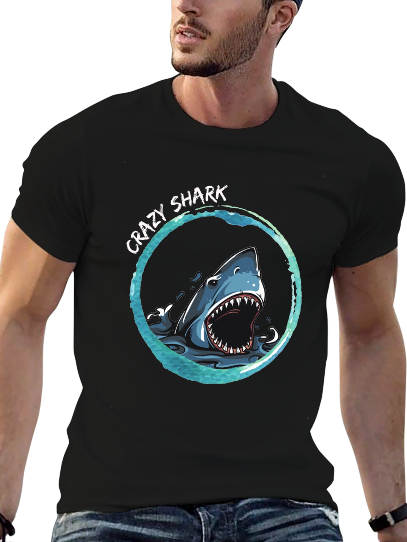 Crazy Shark Graphic Print T-Shirt