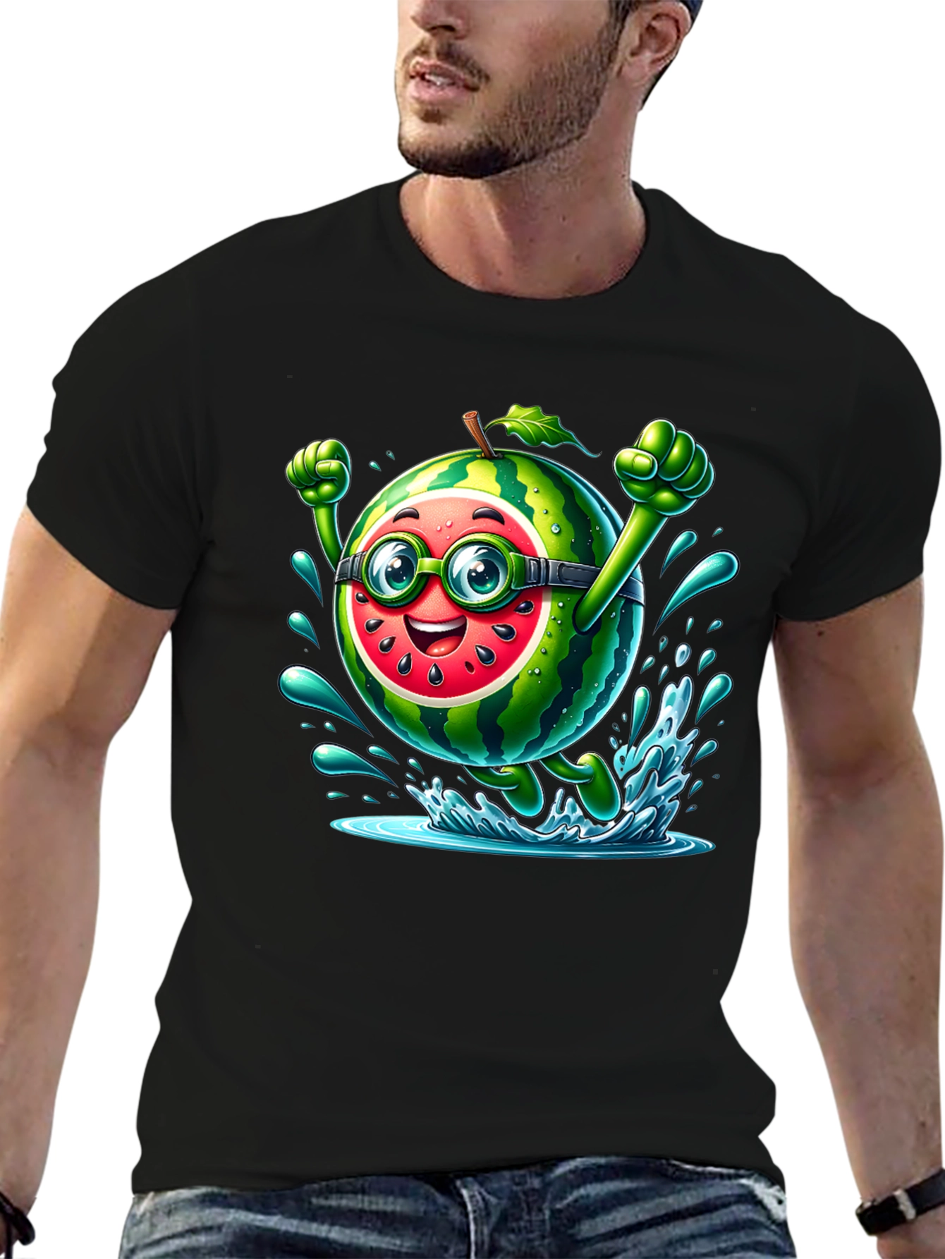 Watermelon Character Black T-Shirt