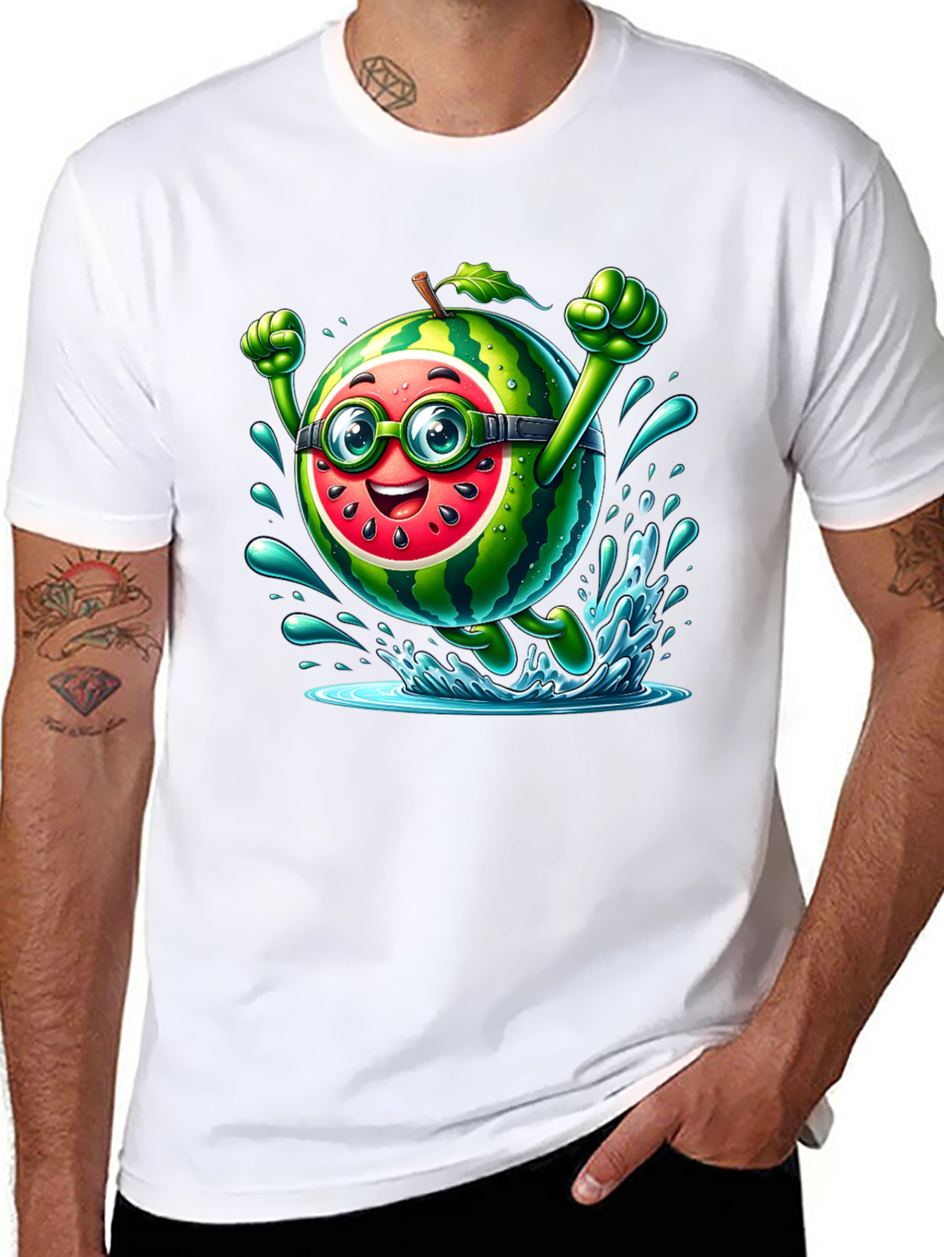 Watermelon Character Black T-Shirt