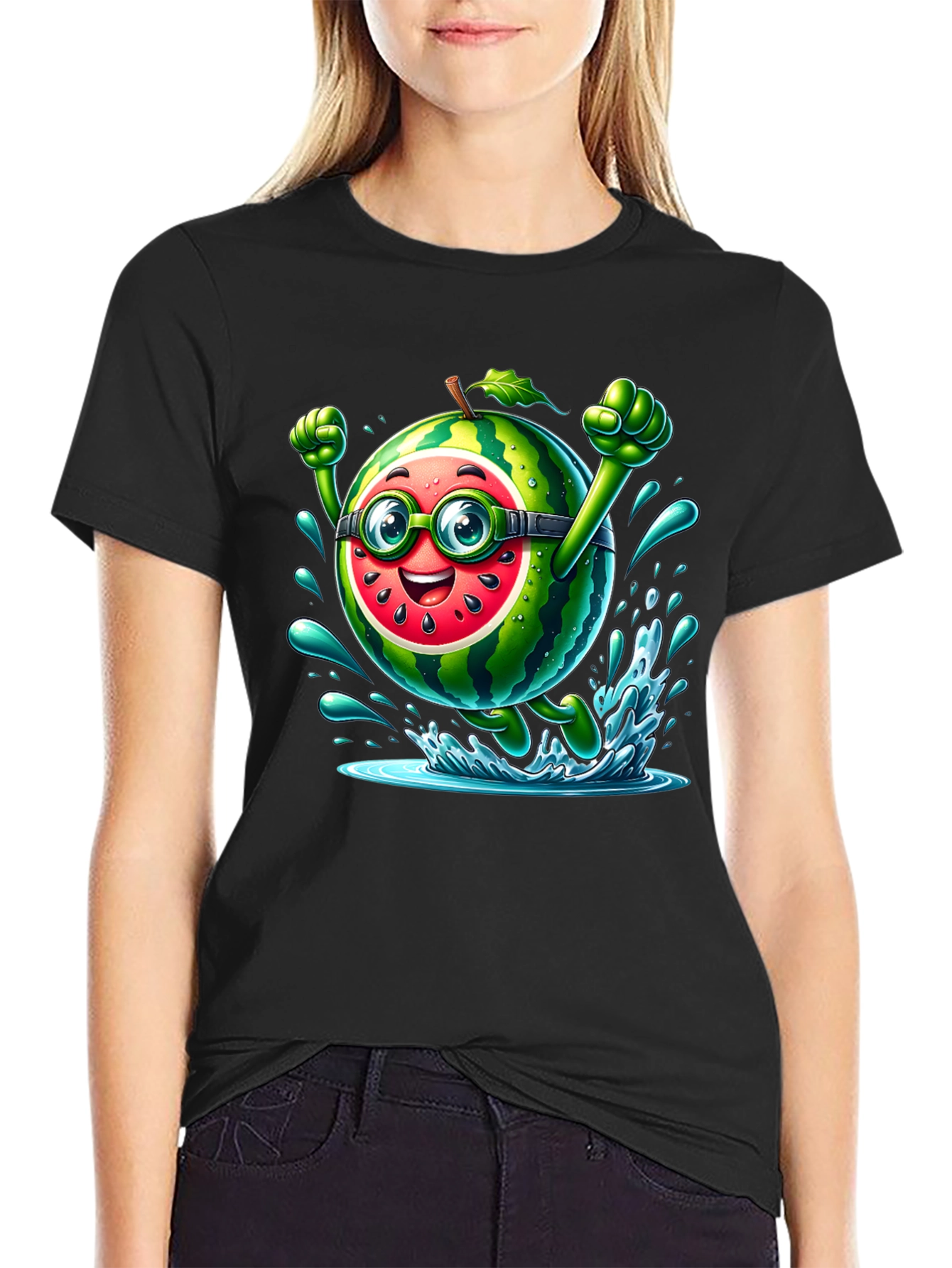 Watermelon Character Black T-Shirt