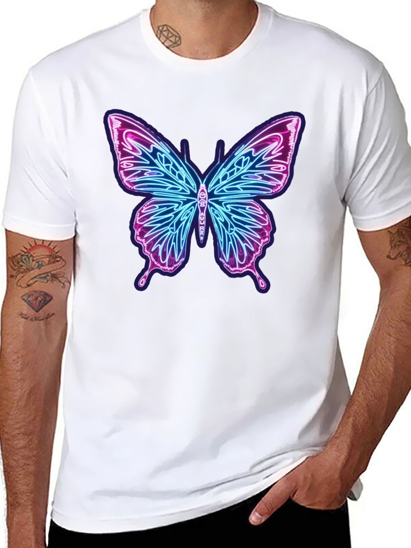 Neon Butterfly Graphic Black T-Shirt