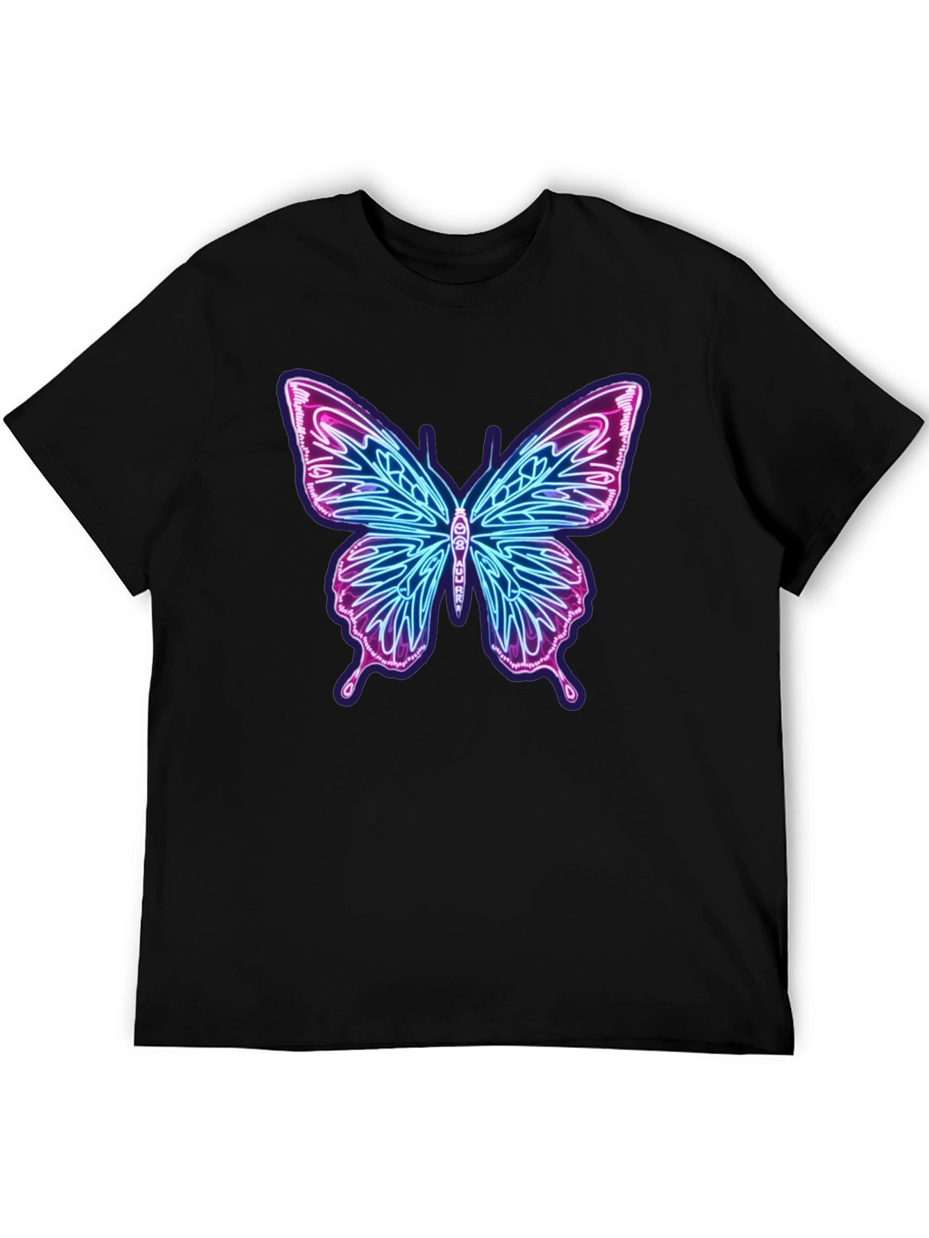 Neon Butterfly Graphic Black T-Shirt