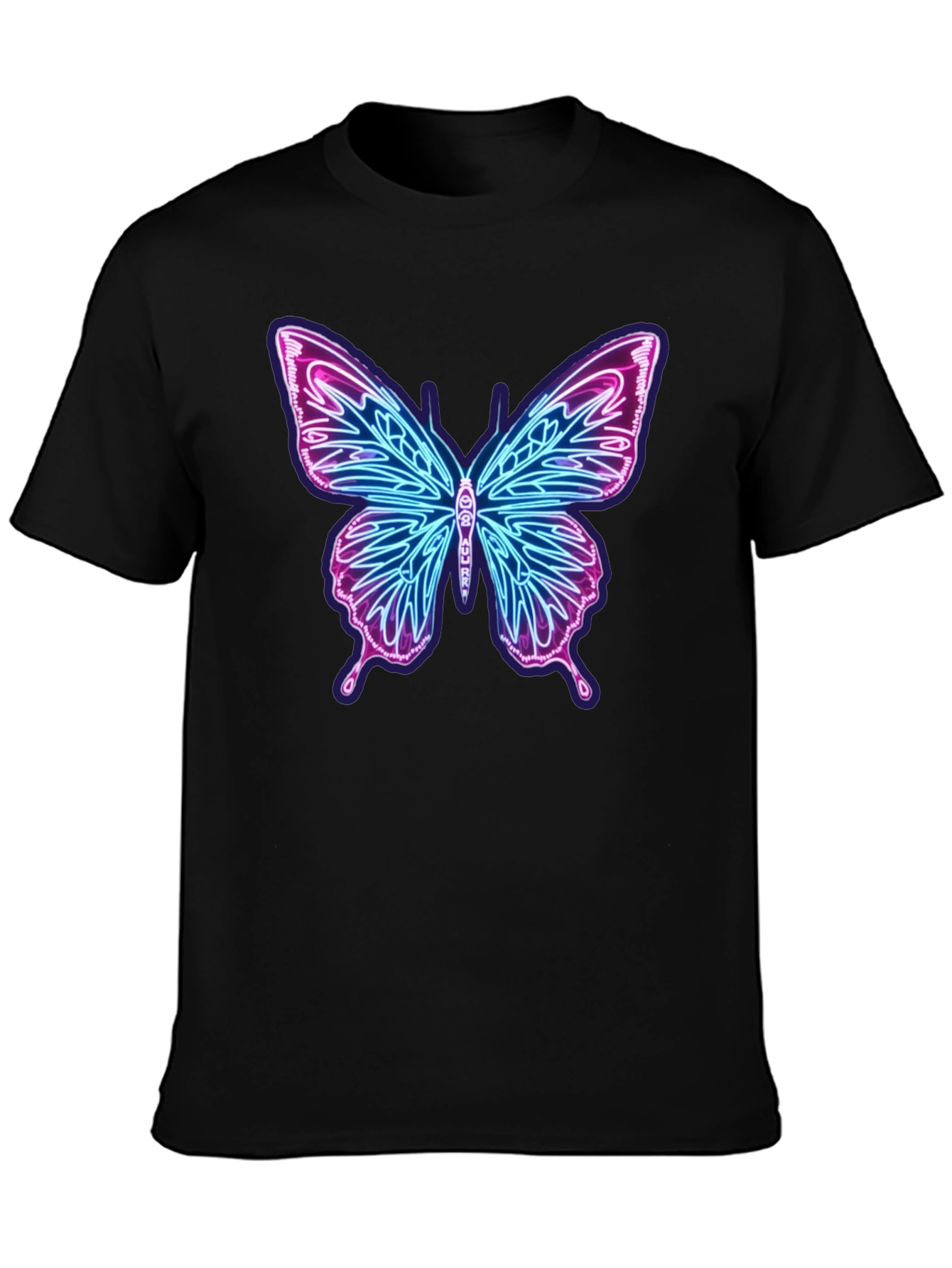 Neon Butterfly Graphic Black T-Shirt