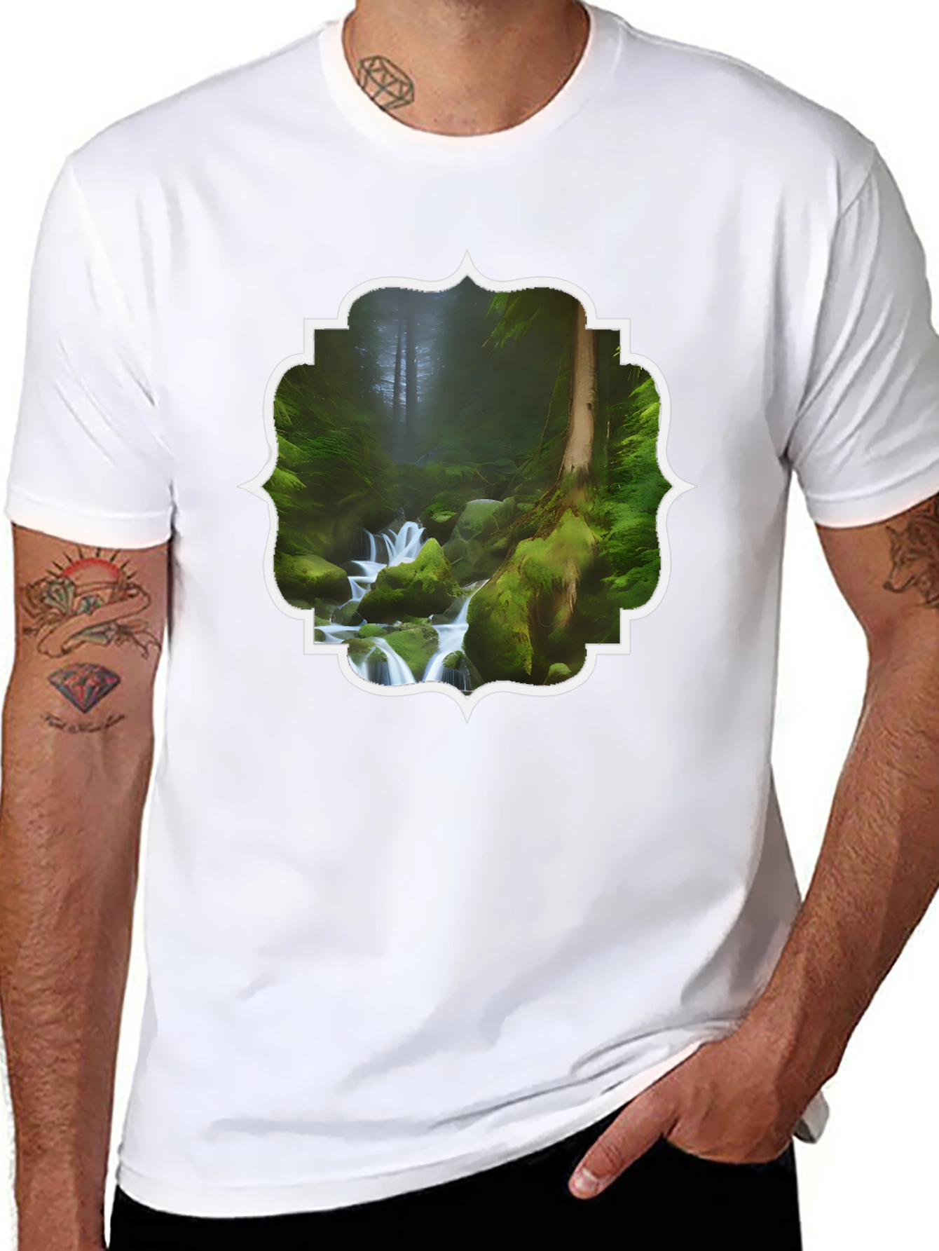 Nature Stream Graphic Tee - Black Cotton Blend