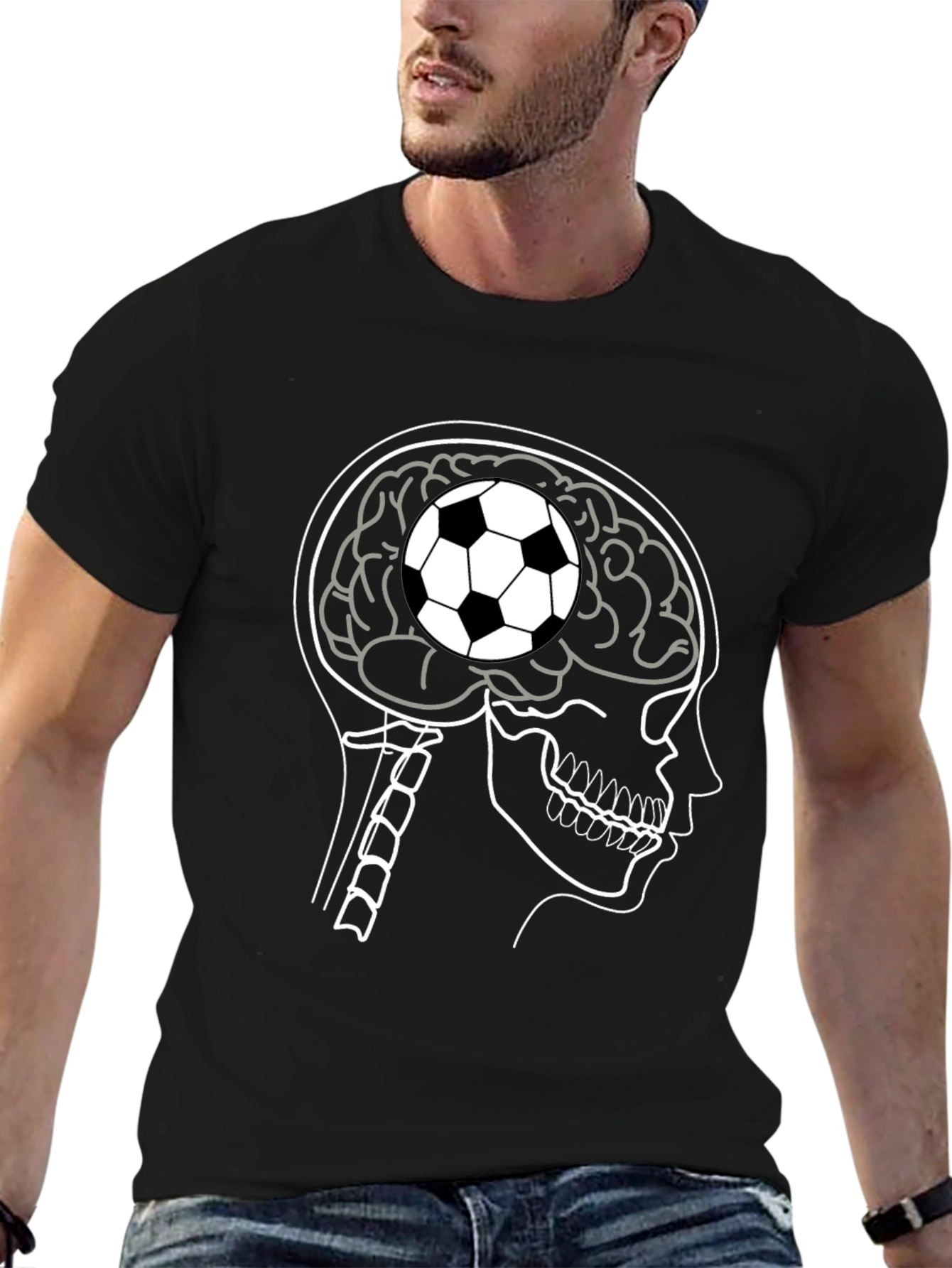 Soccer Brain T-Shirt - Black Cotton Tee