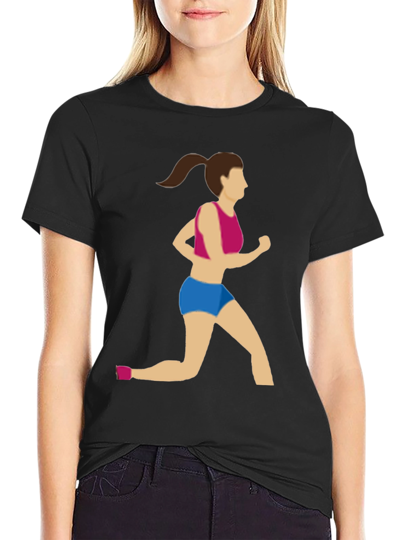 Running Woman Graphic Tee - Black Cotton Blend