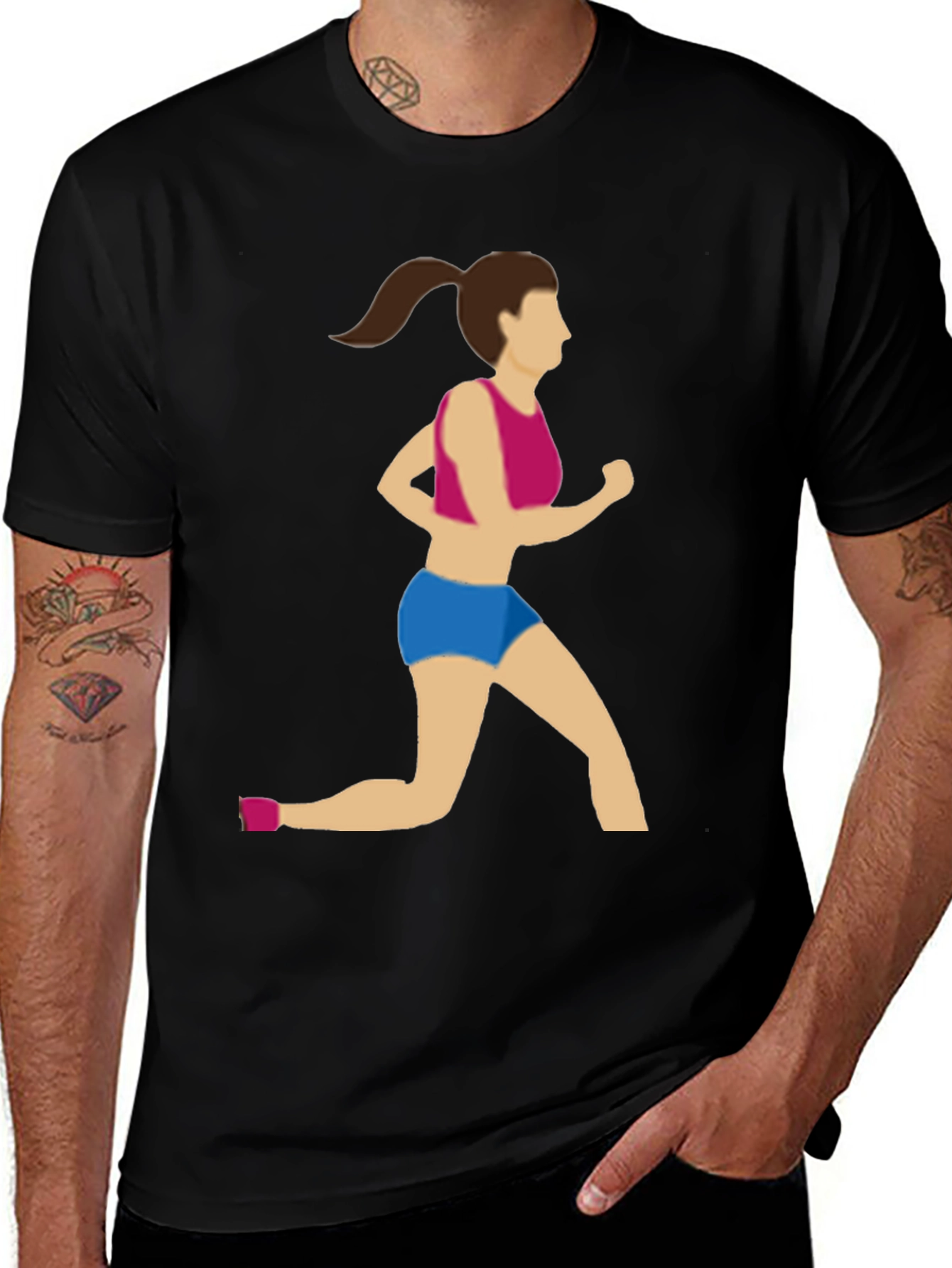 Running Woman Graphic Tee - Black Cotton Blend