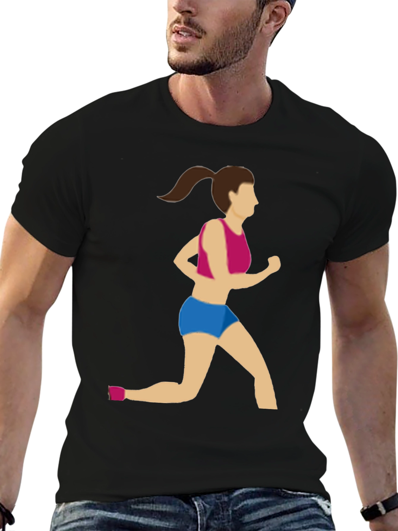 Running Woman Graphic Tee - Black Cotton Blend