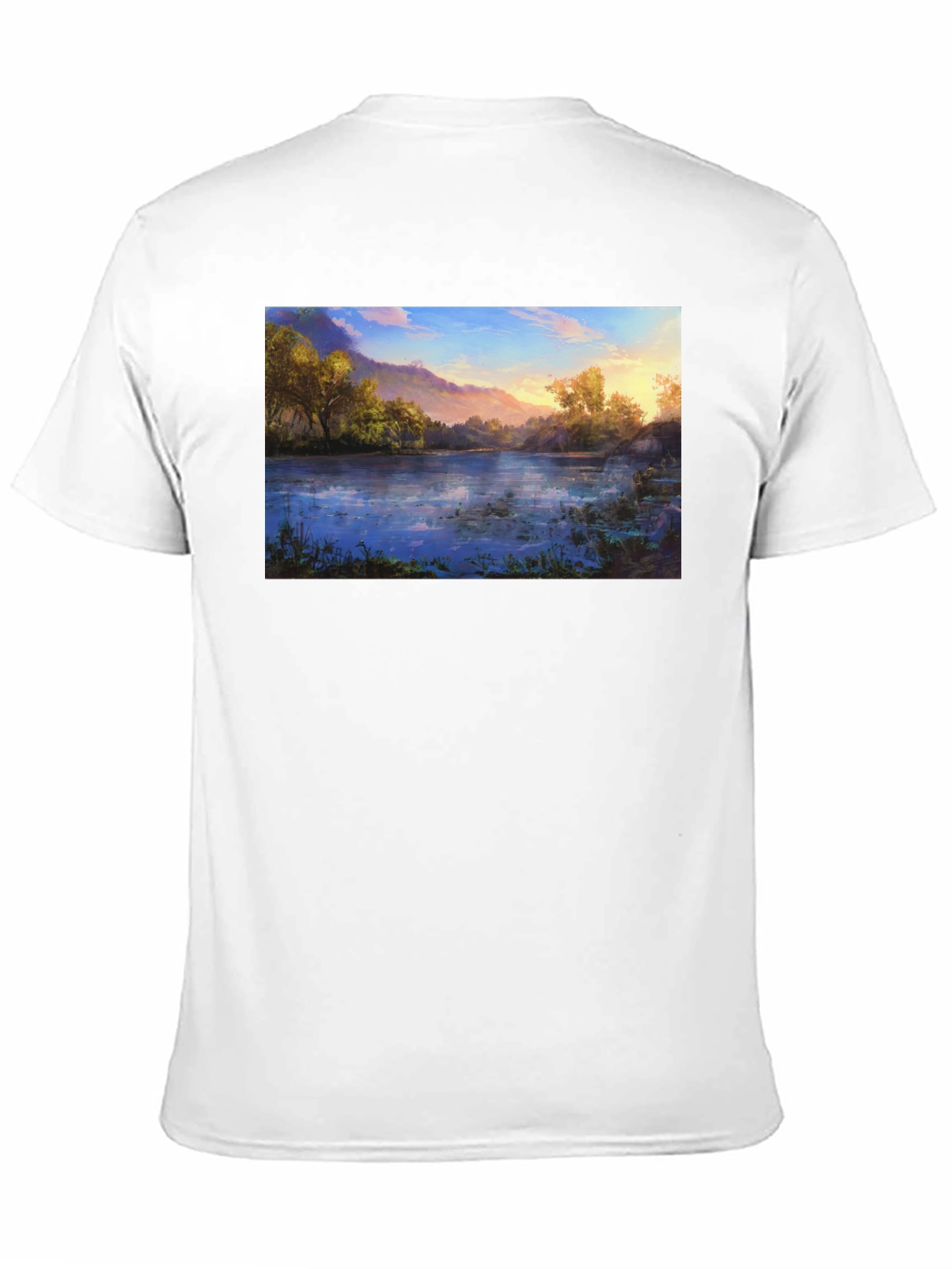 Nature Lake Print Black T-Shirt