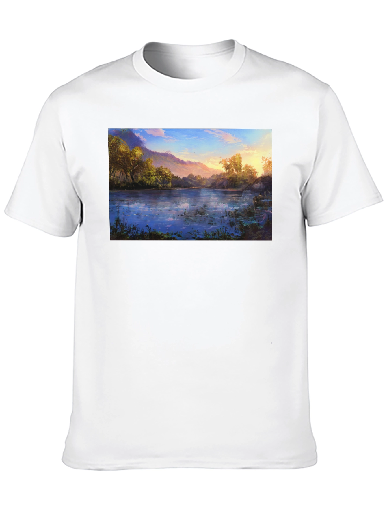 Nature Lake Print Black T-Shirt