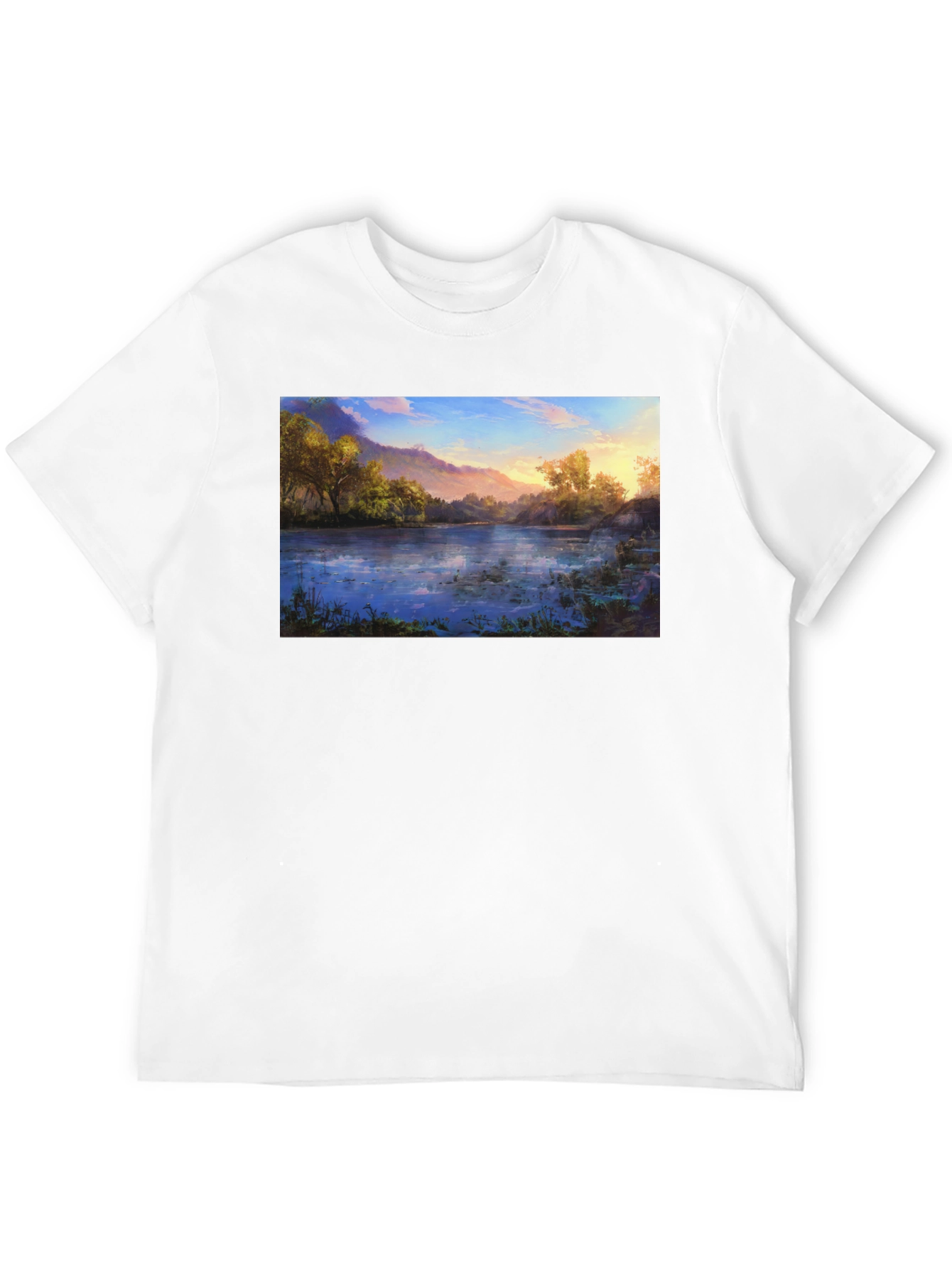 Nature Lake Print Black T-Shirt
