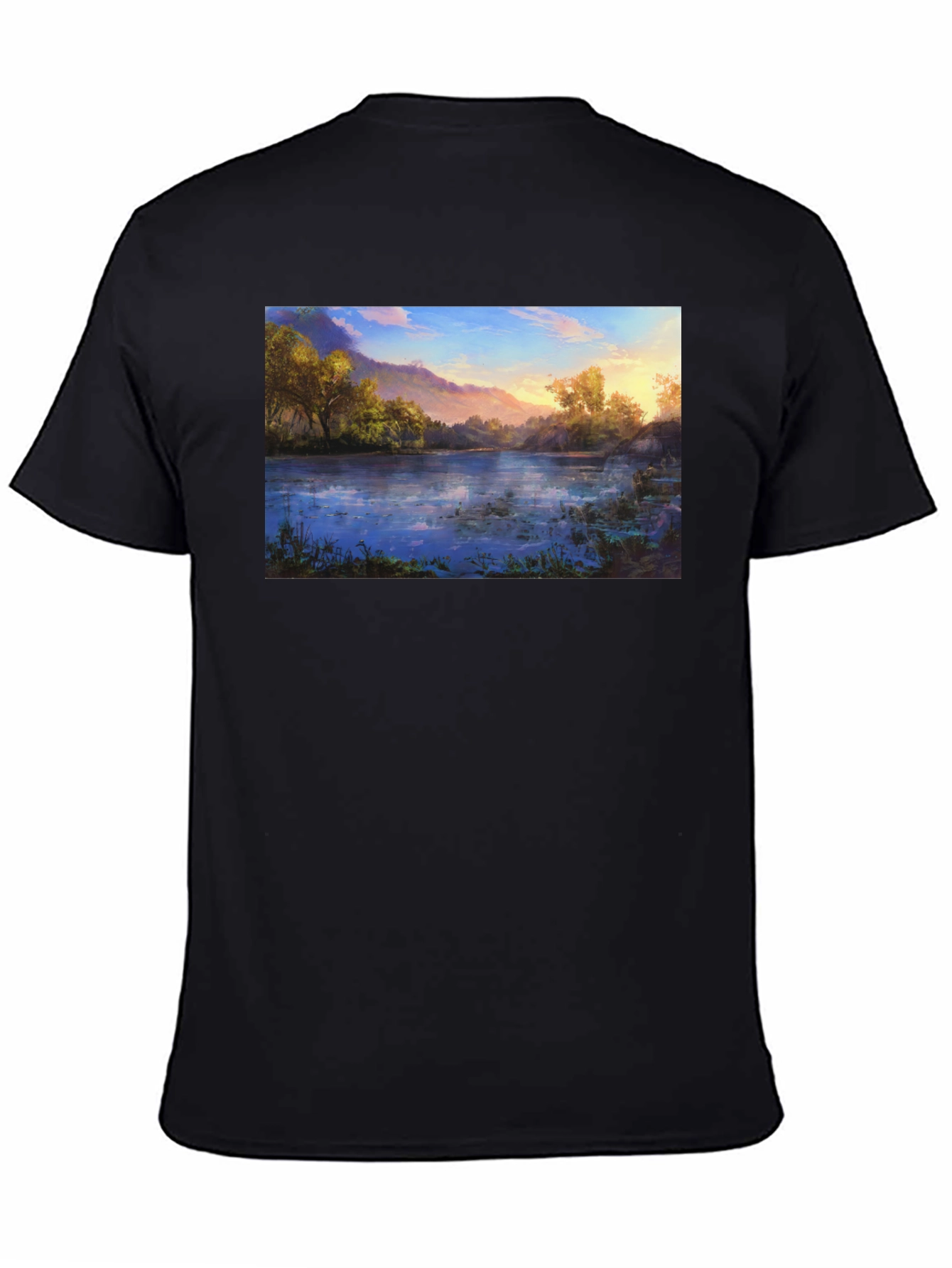 Nature Lake Print Black T-Shirt