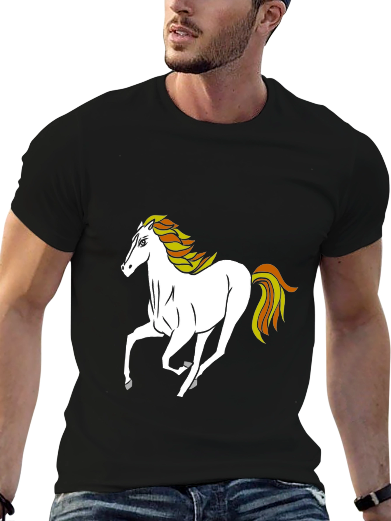 Black Horse Graphic Tee - Mens Casual Shirt